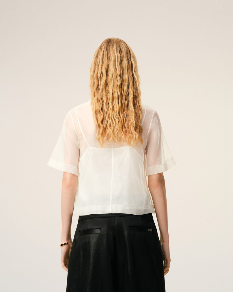 WHITE SILK SHORT SLEEVES SHEER WITH UNDERTOP TOP 5