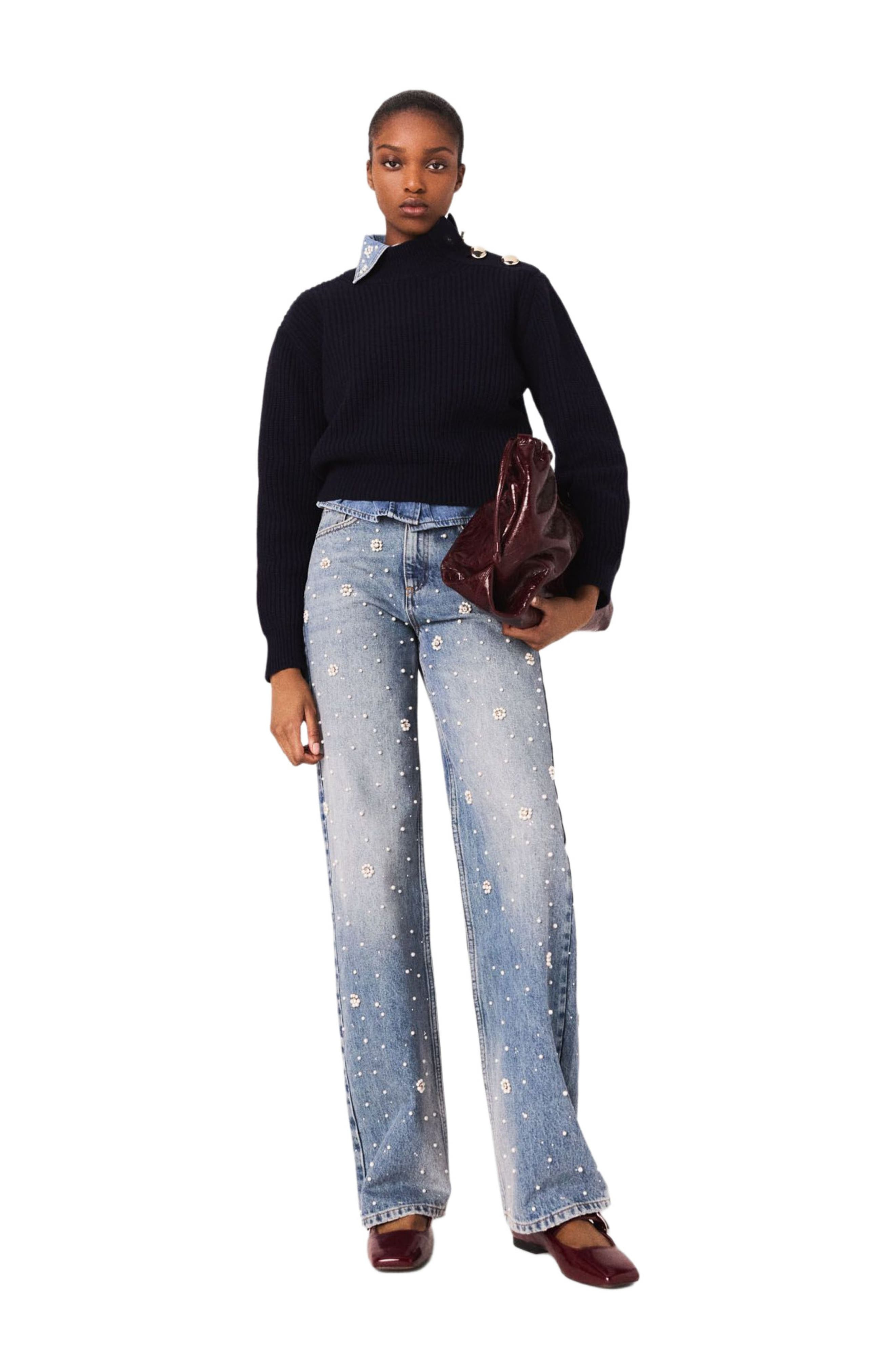 maje Wide-leg embroidered jeans in Blue at Nordstrom - 9