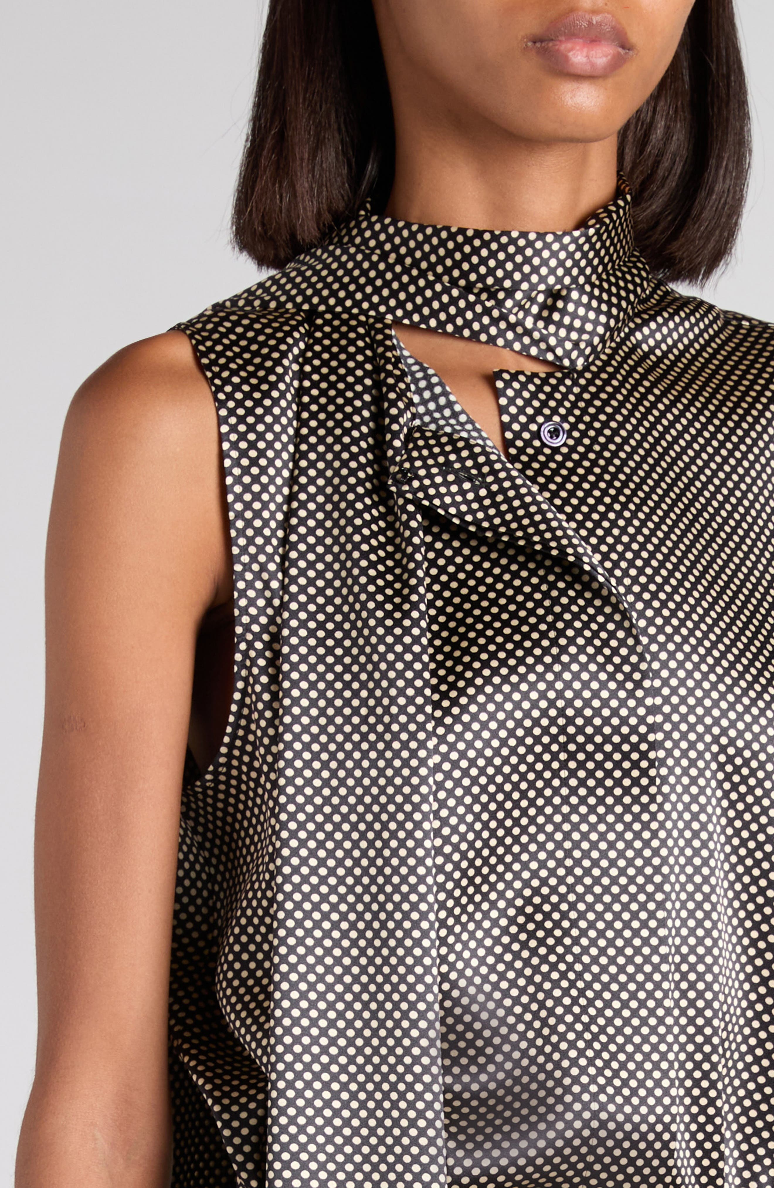 TOM FORD Sleeveless Lavalliere Stretch Silk Satin Top in Zblaw Black/White at Nordstrom - 5