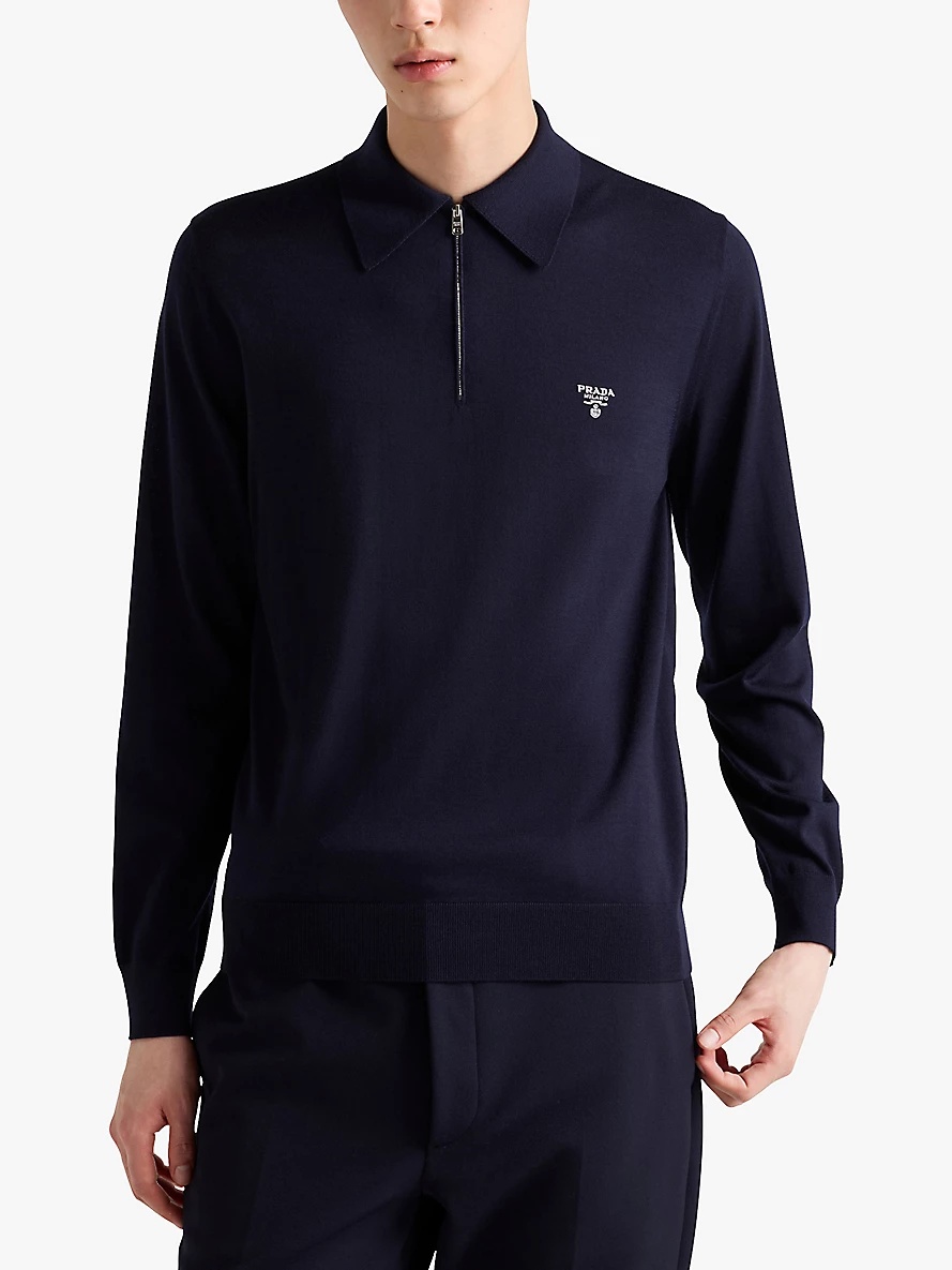 Logo-embroidered long-sleeve wool polo shirt - 3