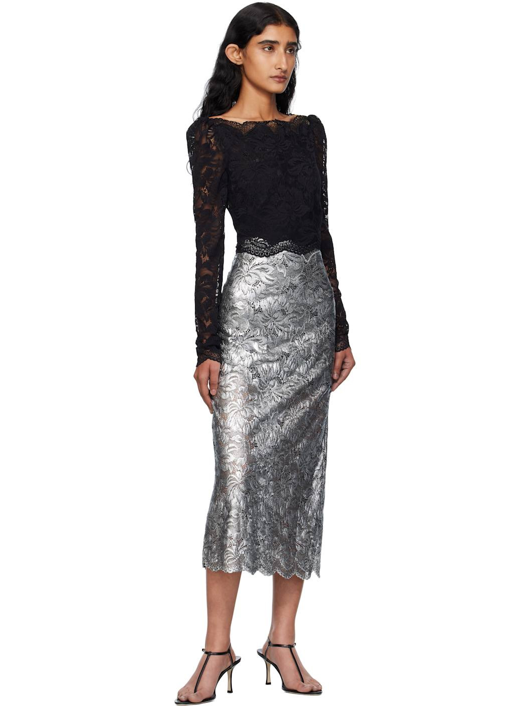 Silver Lace Midi Skirt - 4