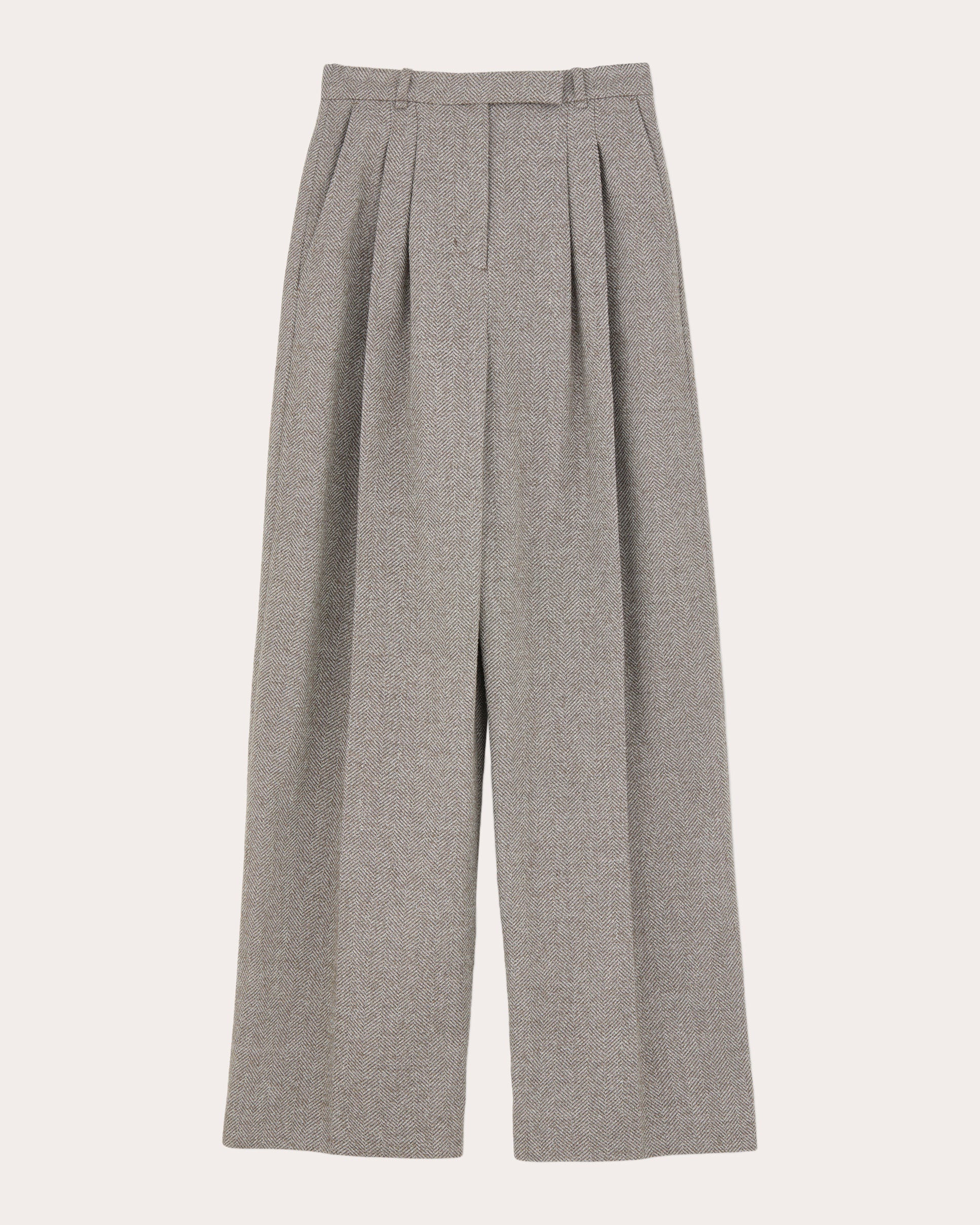 Pemma Pleated Herringbone Wool-Blend Pants - 2