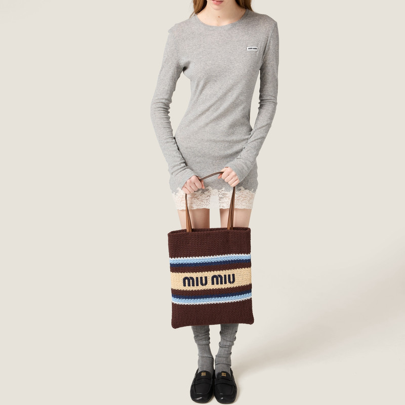 Miu Miu Raffia-effect woven tote bag outlook