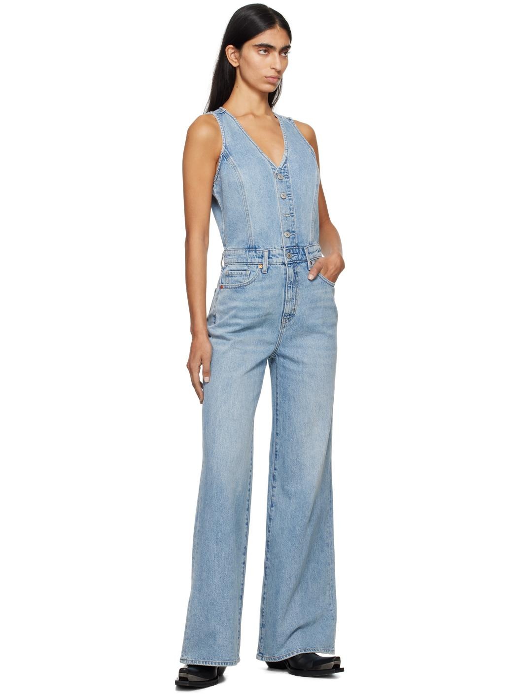 Blue Vest Wide Leg Denim Jumpsuit - 4