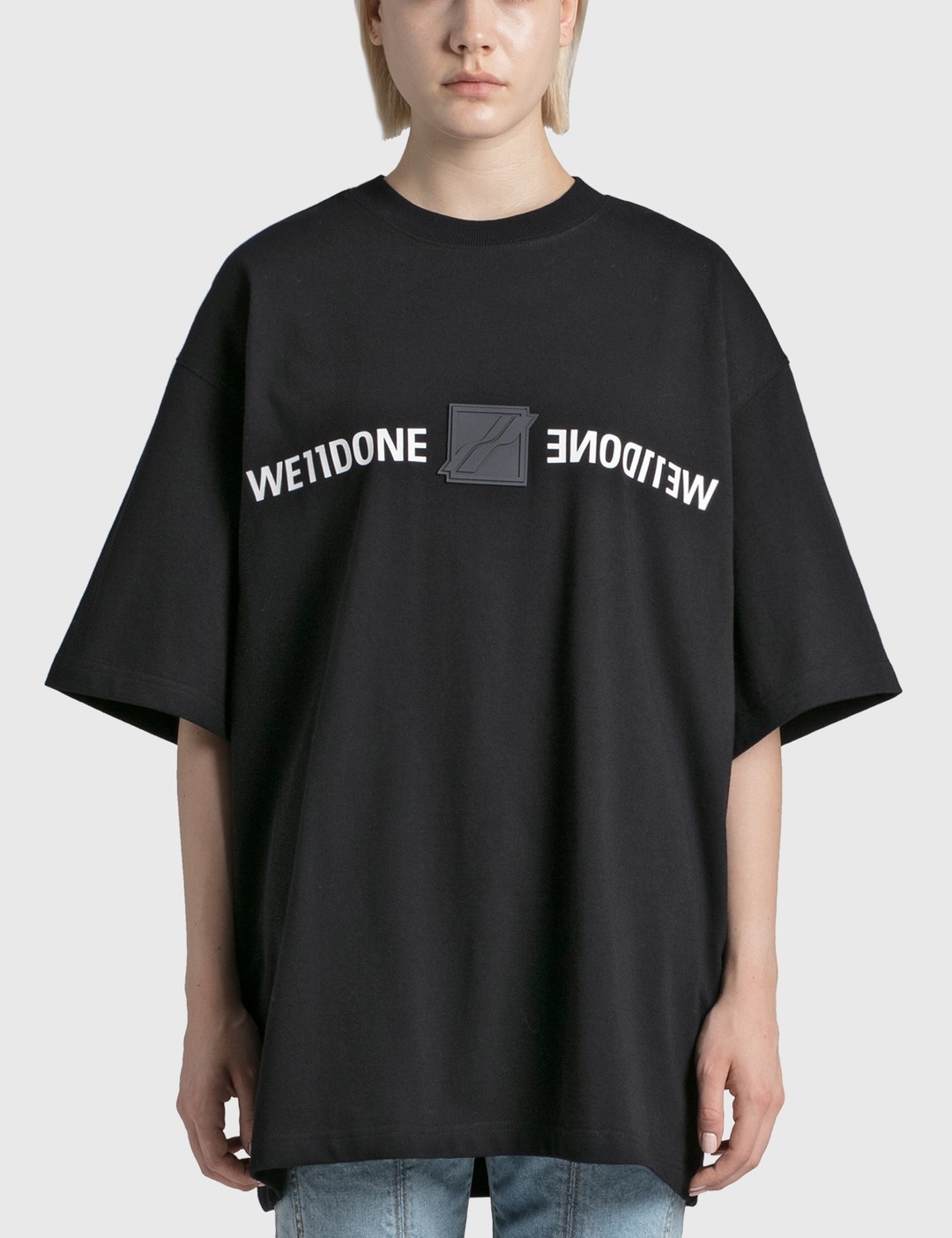 BLACK WE11DONE PATCHED MIRROR LOGO T-SHIRT - 1