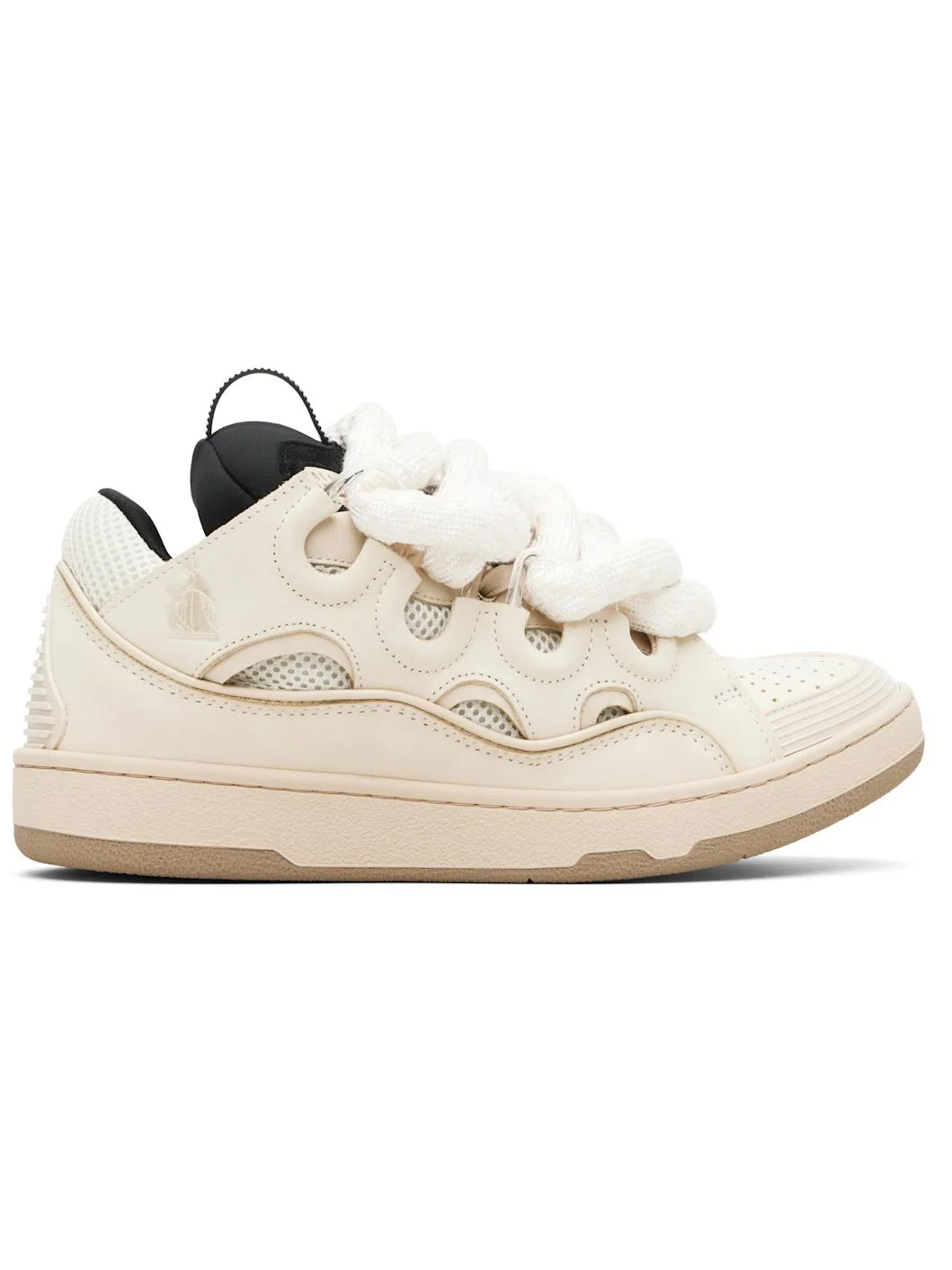 Beige Curb Leather With Snake Laces Sneakers - 1