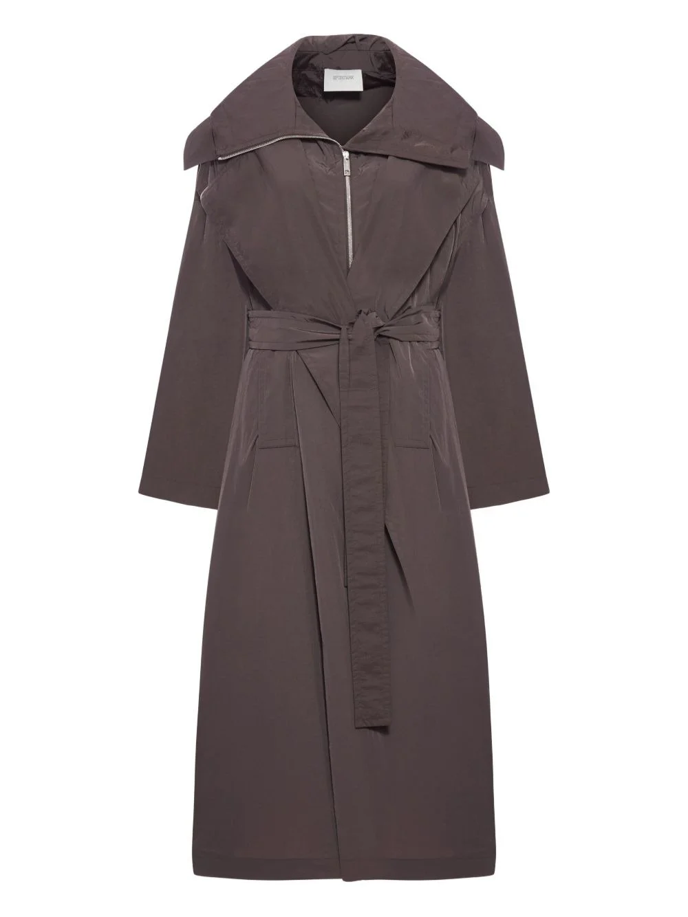 zip-up belted coat - 1