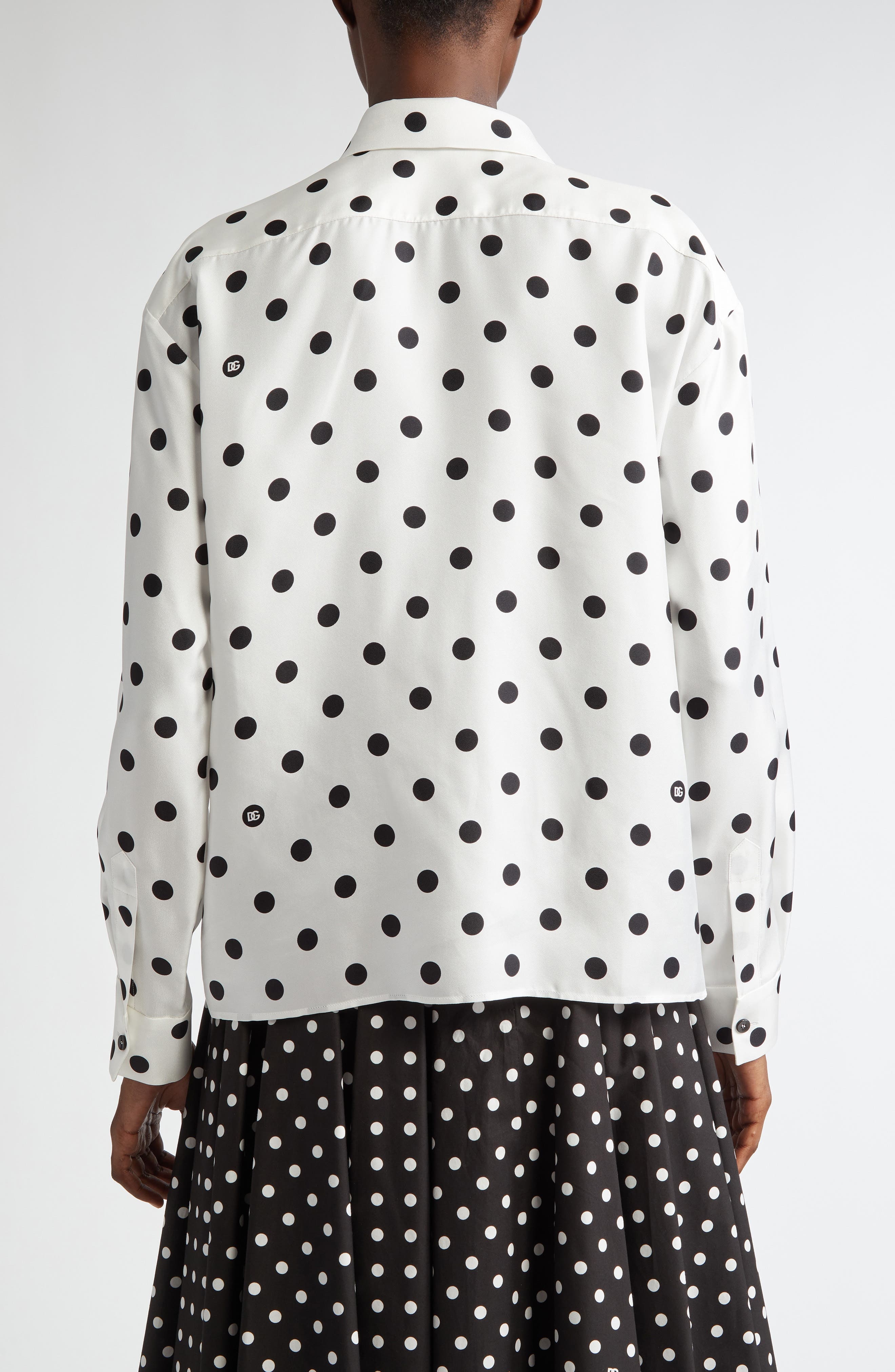 Dolce&Gabbana Polka Dot Silk Button-Up Shirt in Bianco at Nordstrom - 3