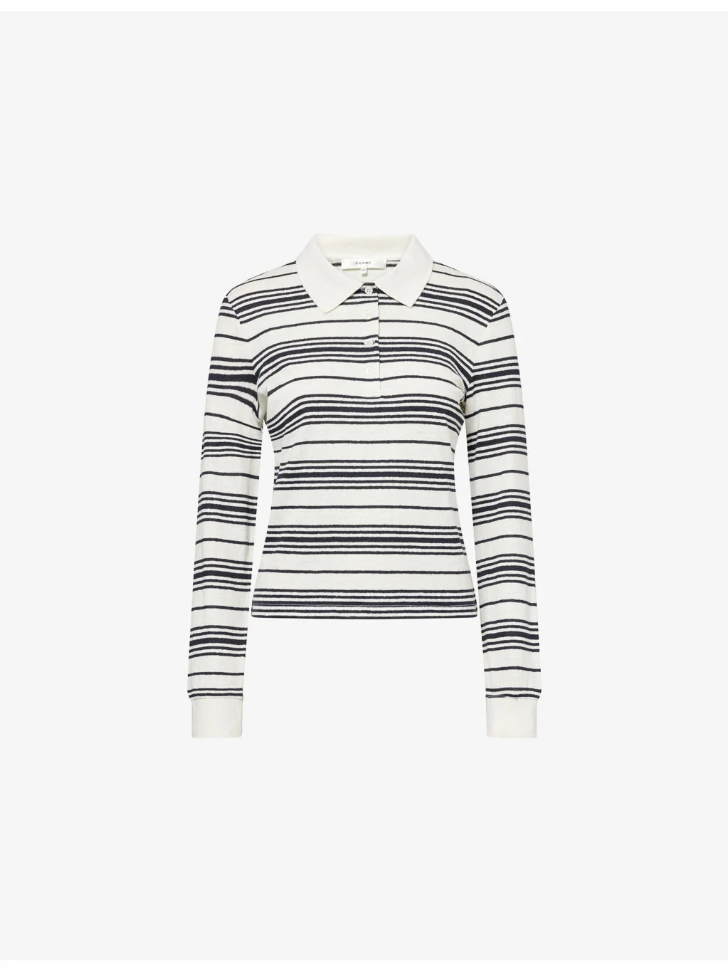 The Striped Long-Sleeve Linen-Blend Polo Top - 1