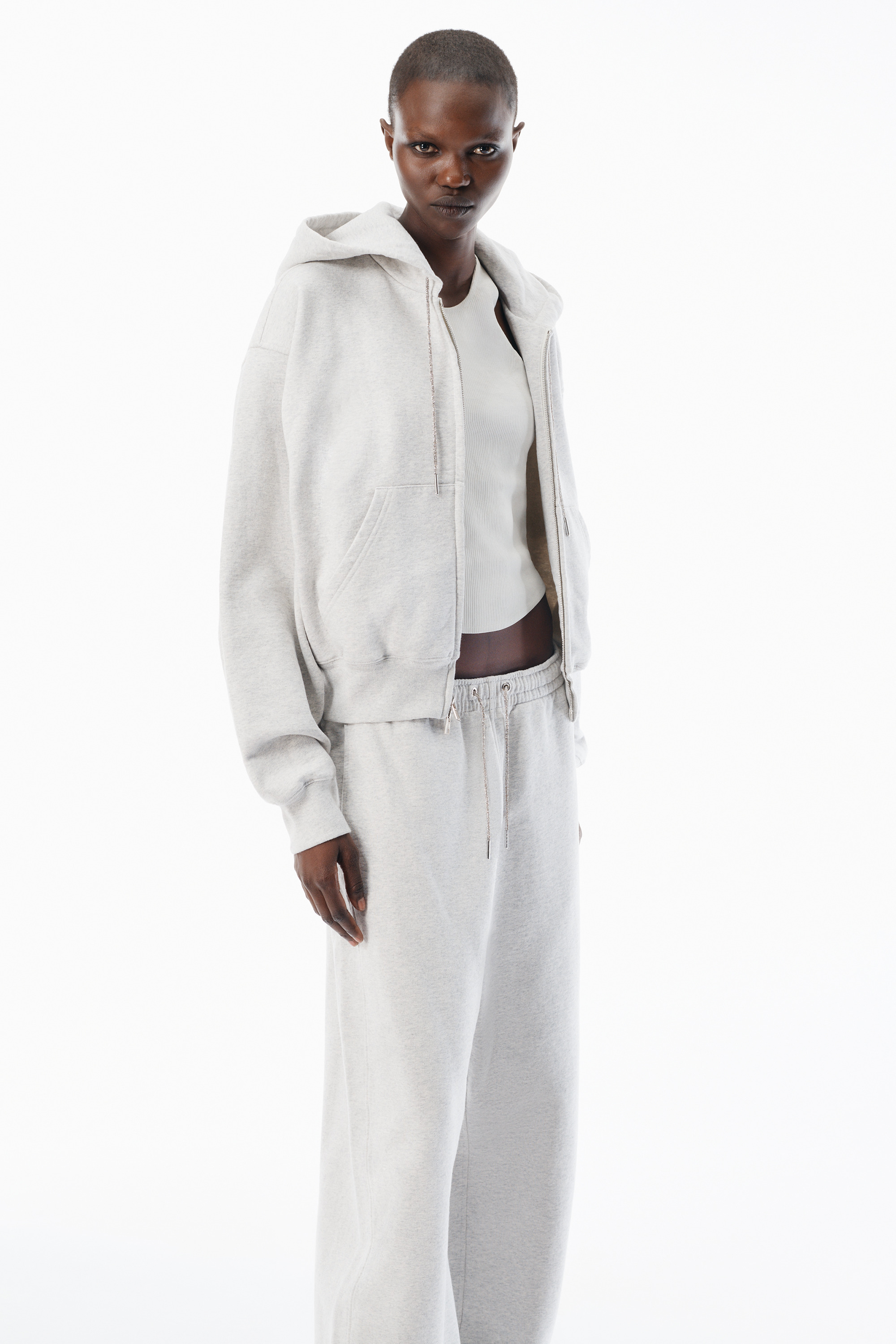 Grey Cotton Terry Sweatpant with Crystal Hotfix Drawcord - 3