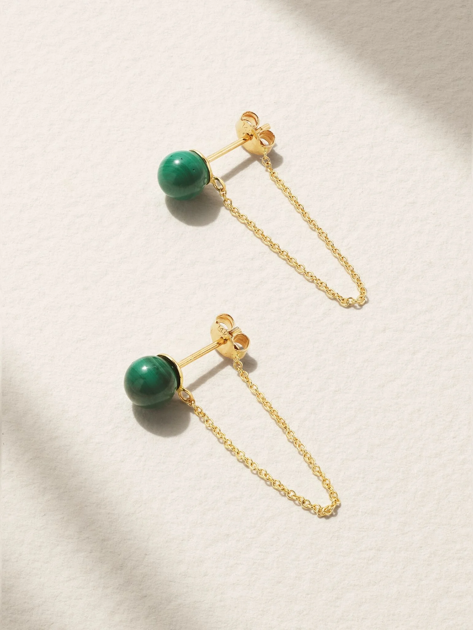 14-karat gold malachite earrings Green - 1
