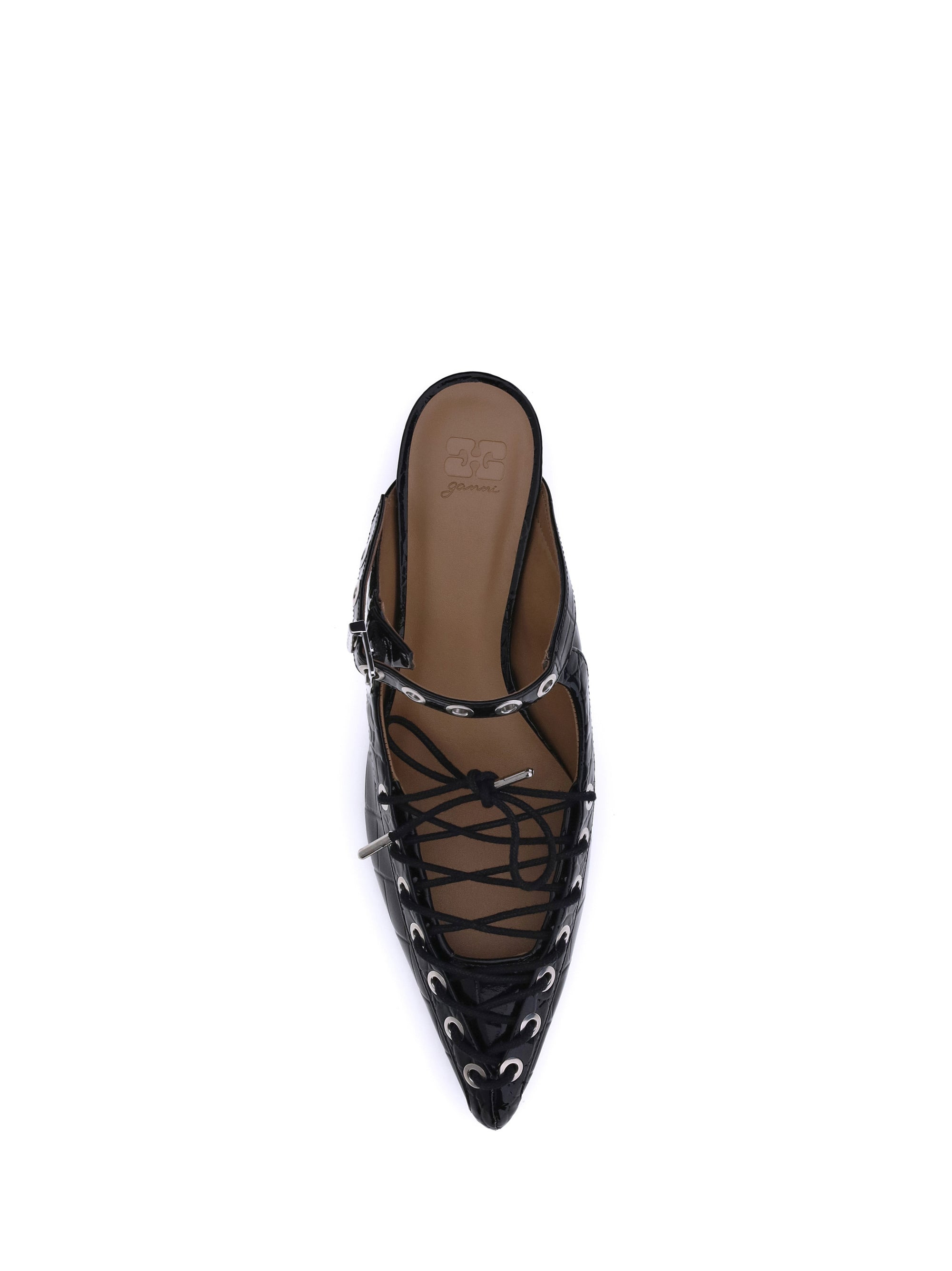 Ganni Women Eyelets Lace Up Mule Shiny Croco - 4