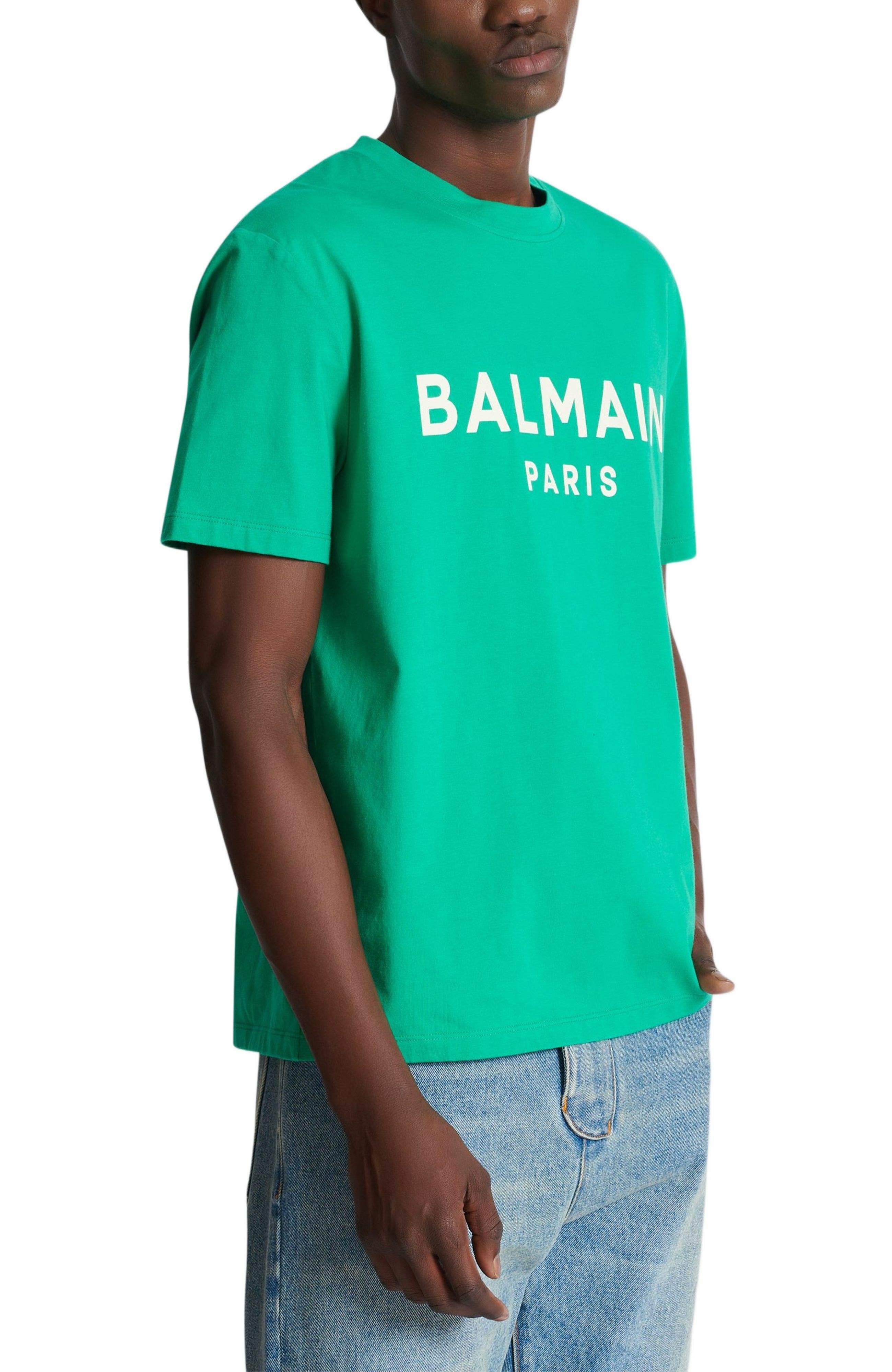 T-shirt with Balmain Paris print in Green at Nordstrom - 5