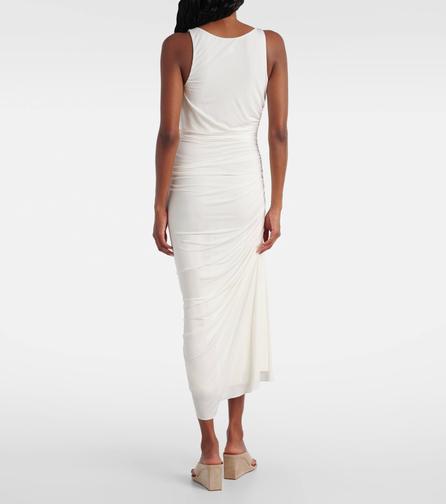 Asymmetric gathered jersey maxi dress - 3