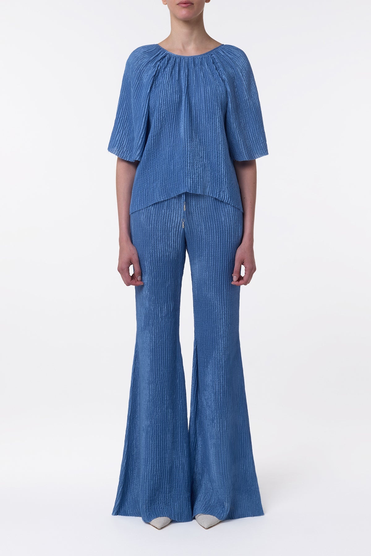 Nula Top in Sky Plisse Silk - 3