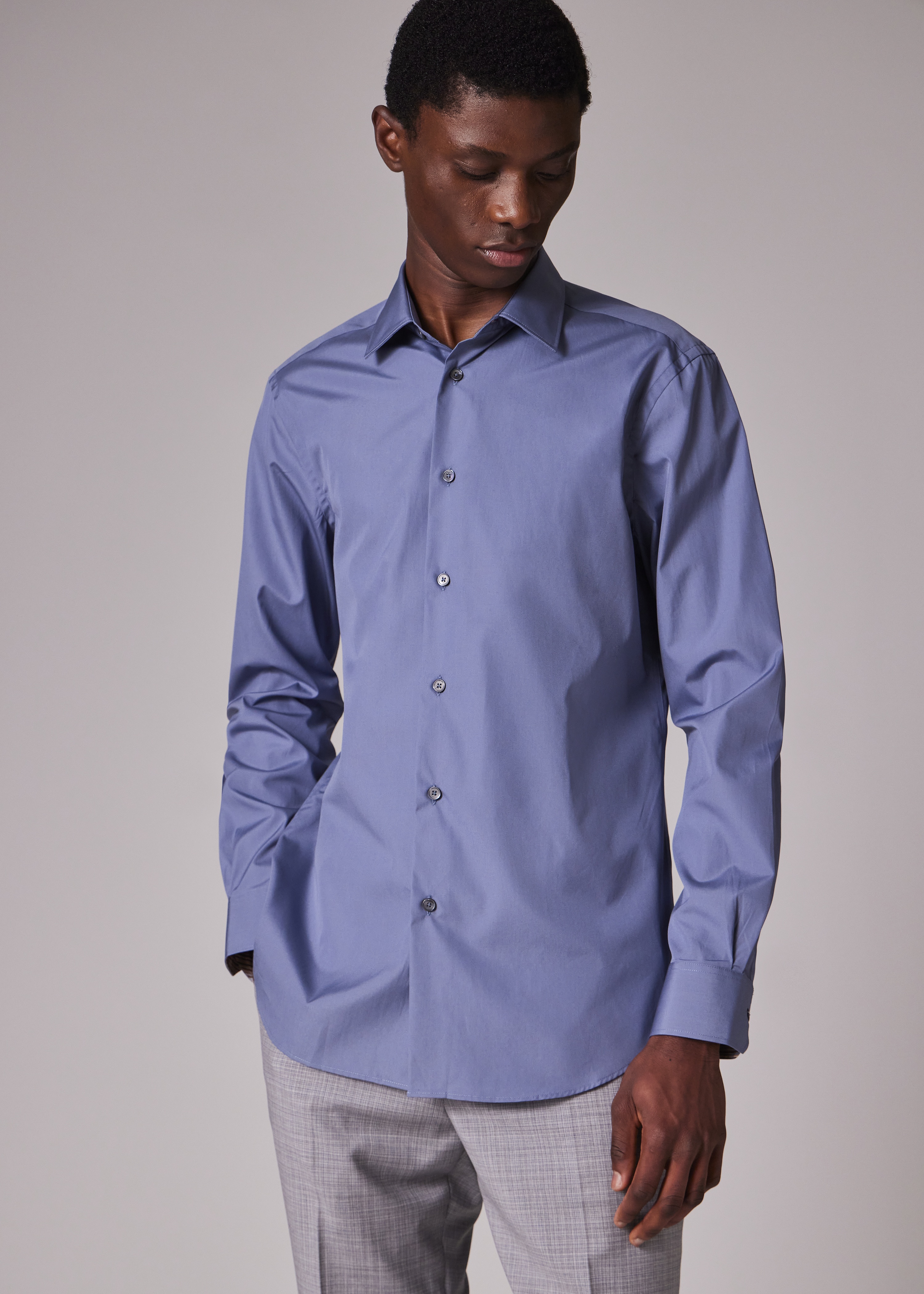 Tailored-Fit Blue Cotton Poplin Shirt - 4