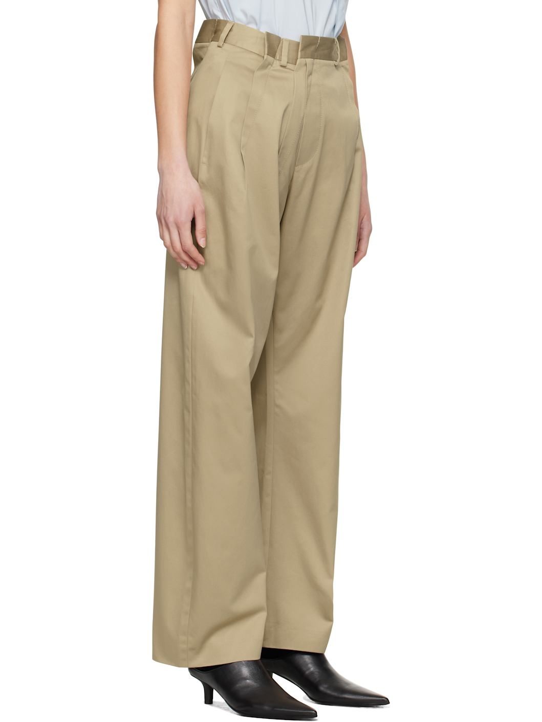 Beige Light Cotton Twill Darting Trousers - 2
