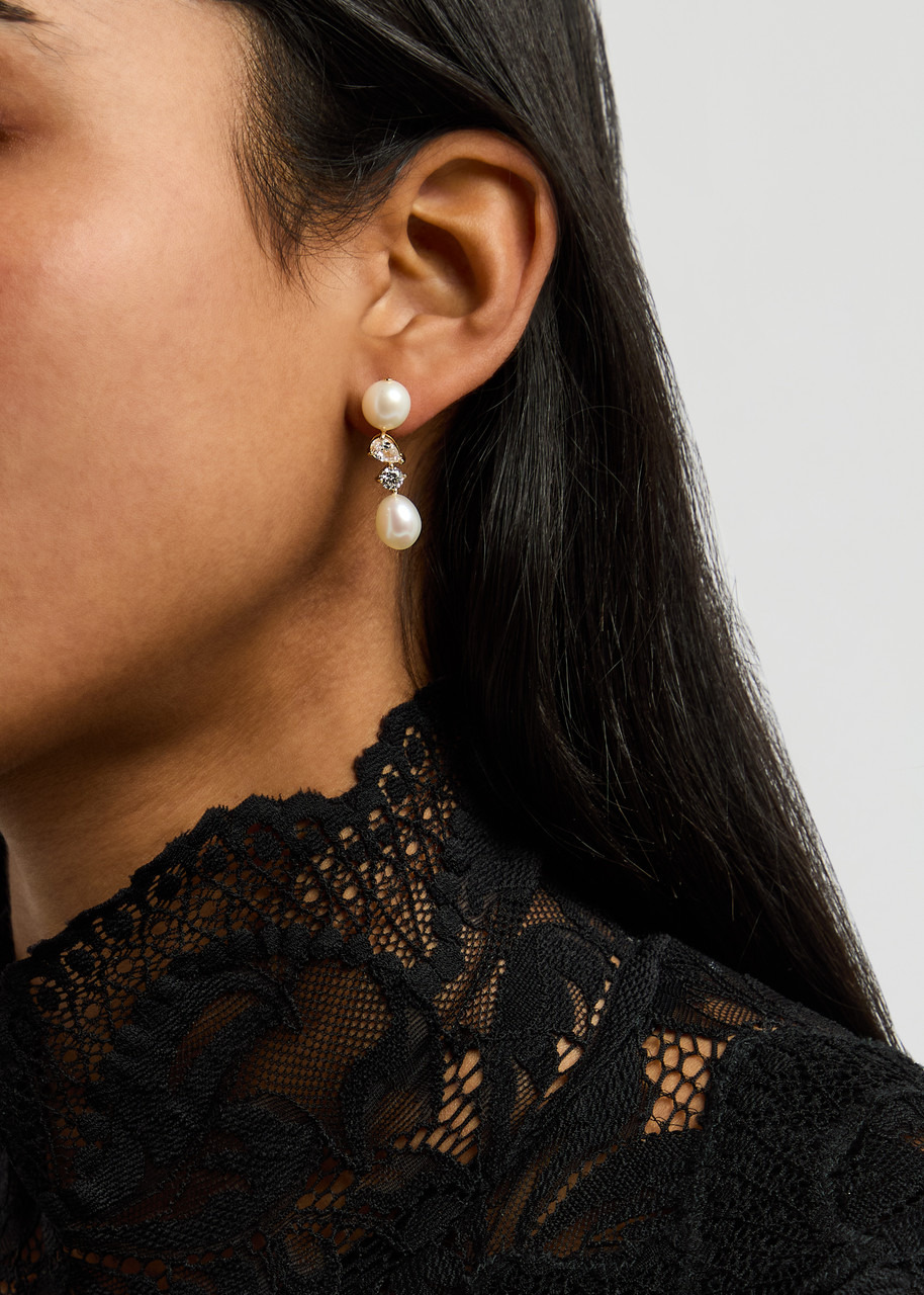 Completedworks Pearl and Crystal-embellished 18kt Gold Vermeil Drop Earrings - 2