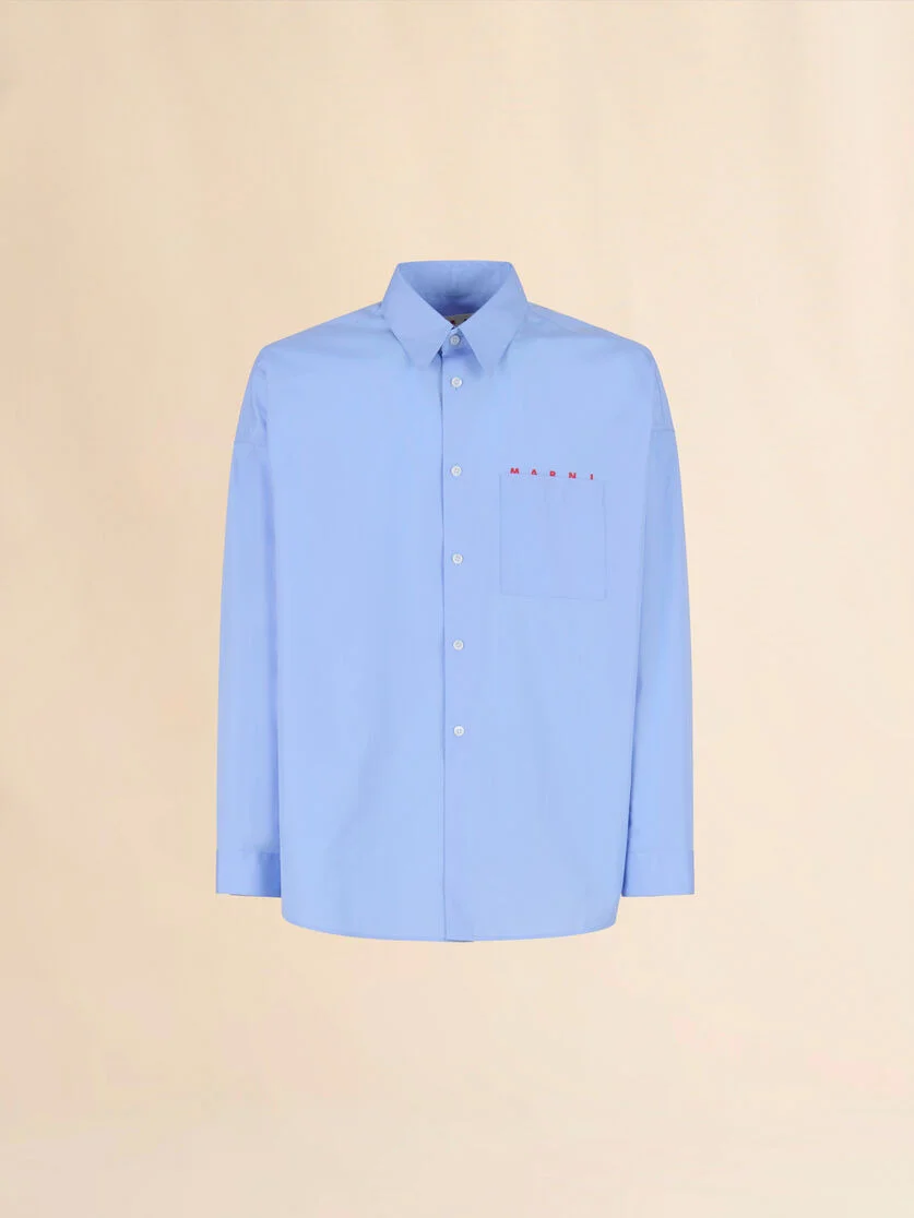 LIGHT BLUE ORGANIC POPLIN SHIRT WITH PEEPING MARNI LOGO - 1