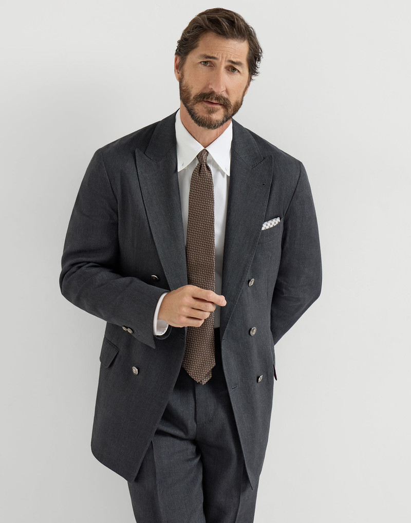 Linen and virgin wool chevron one-and-a-half breasted deconstructed blazer with metal buttons 5
