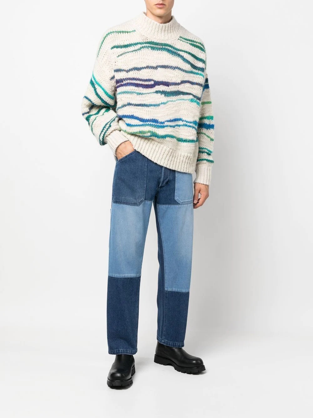 patchwork straight-leg jeans - 2