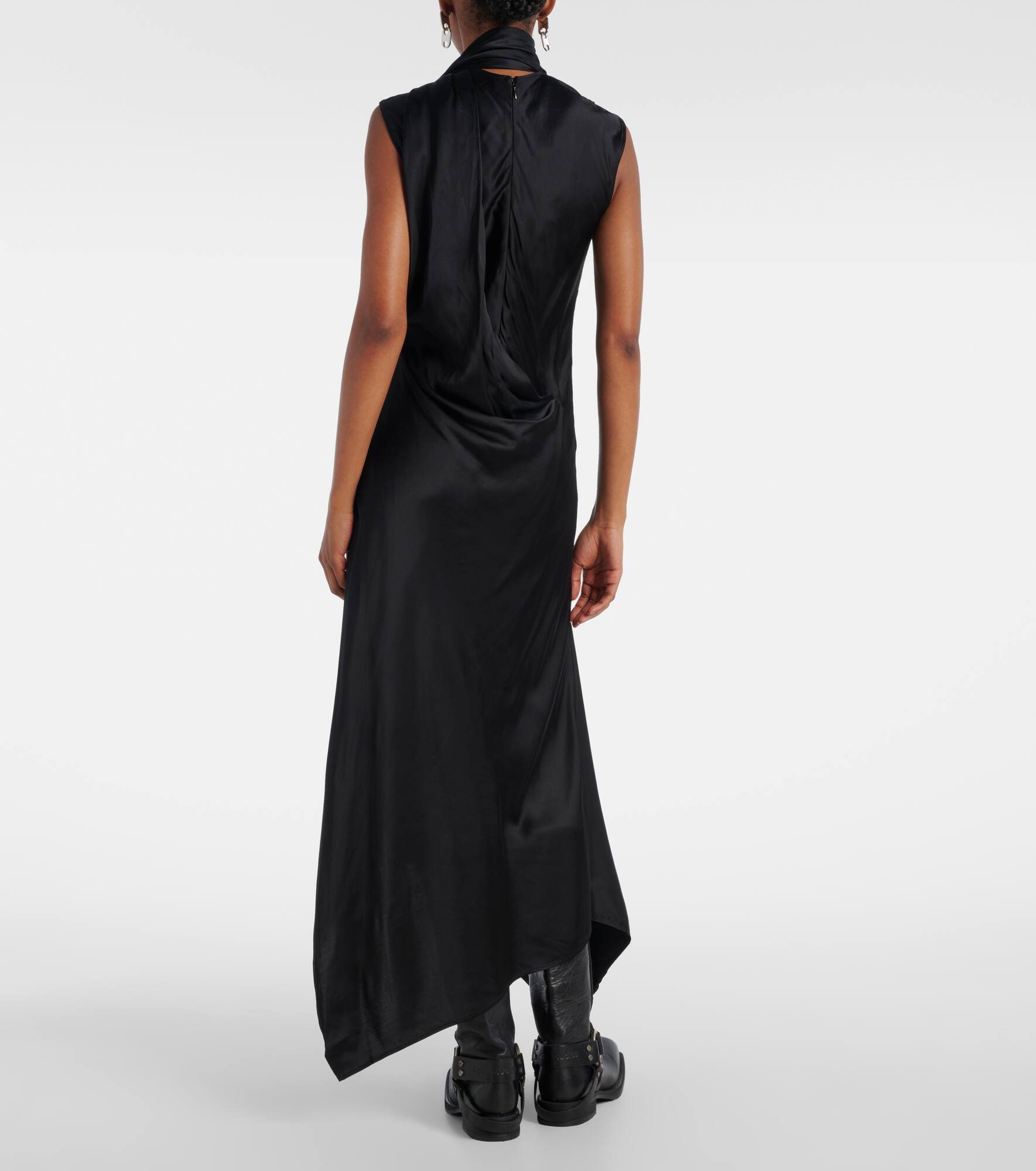 Fringed scarf-detail satin midi dress - 3
