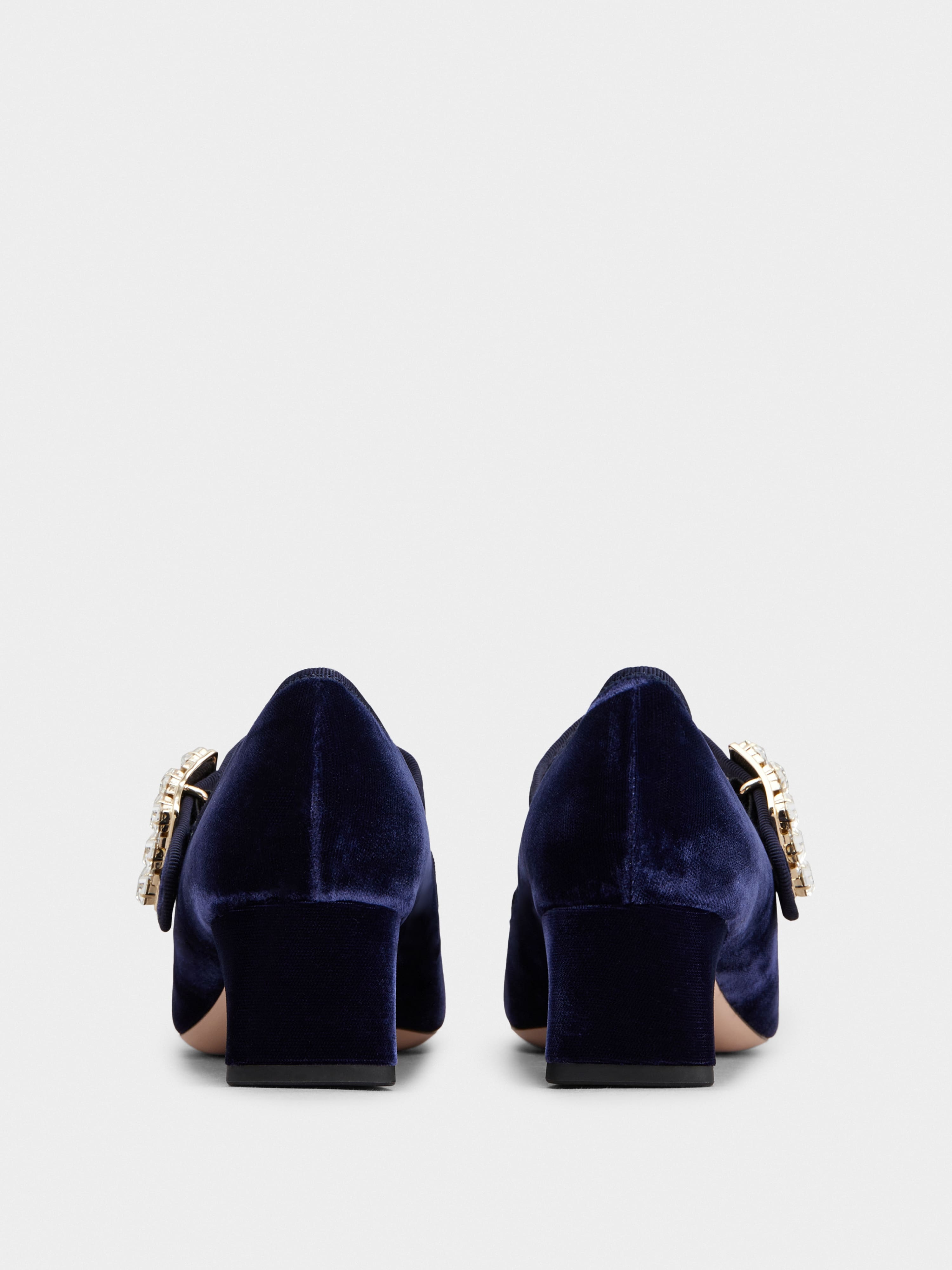 Très Vivier Babies Piping Strass Buckle Pumps in Velvet - 5
