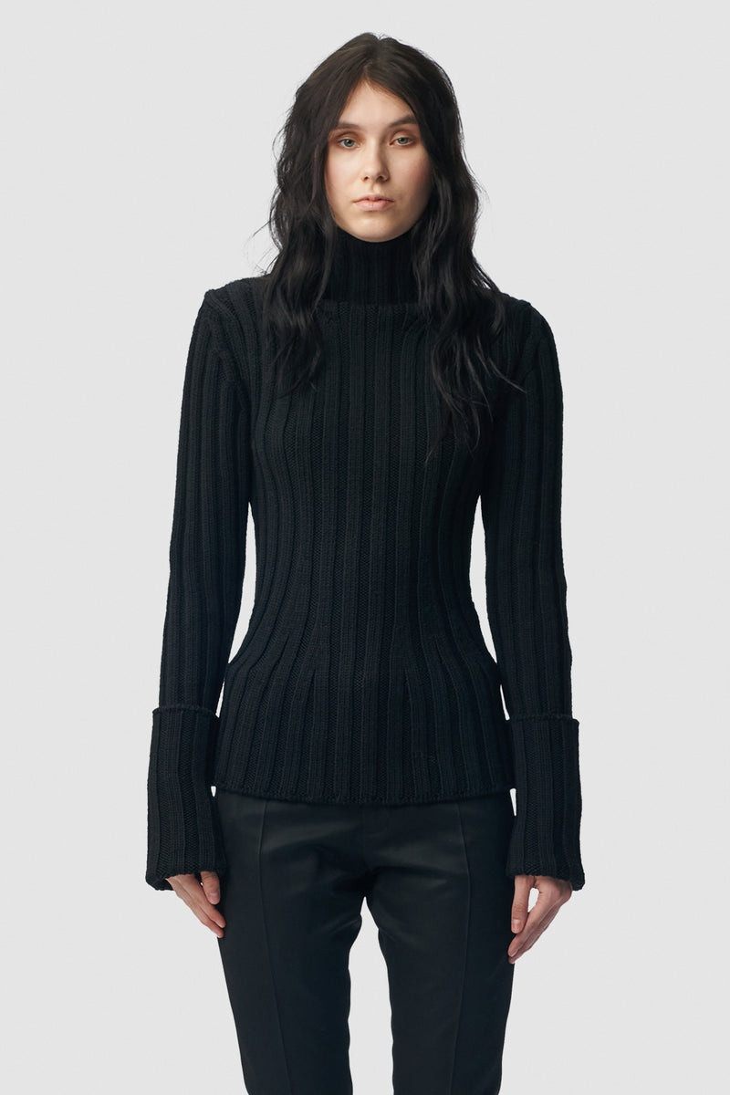 Tia Cropped Rib Darted High Neck Sweater 1