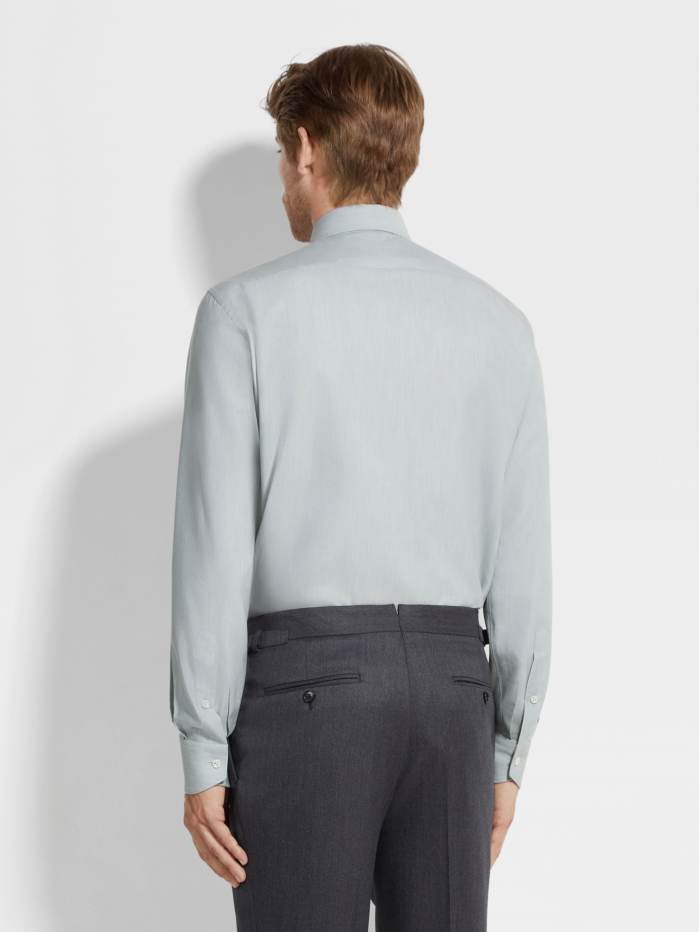 AQUA GREEN SILK COTTON AND CASHMERE SHIRT - 5