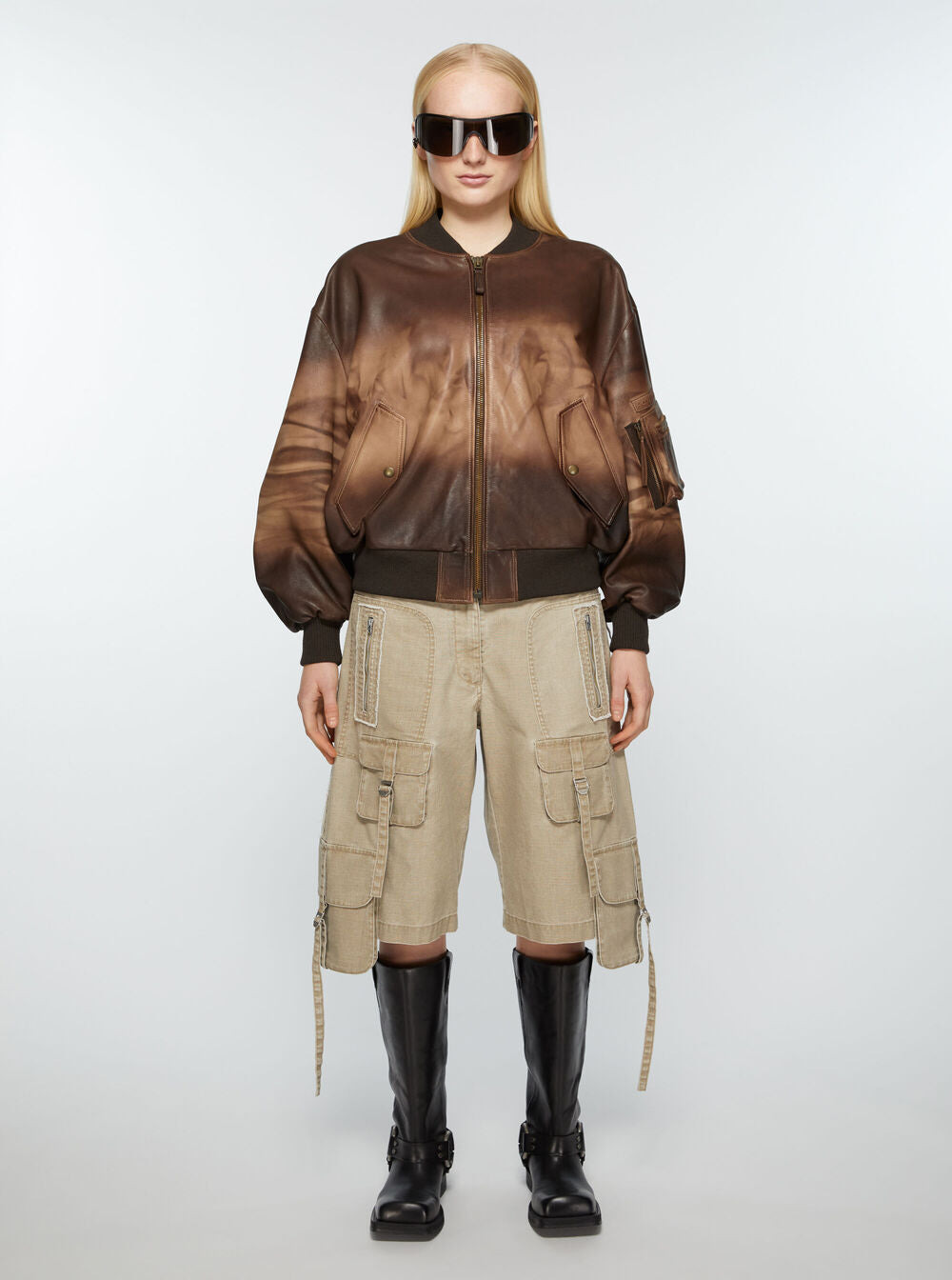 Acne Studios Women Brown Bomber Jacket With Logo In Leather Woman - 4