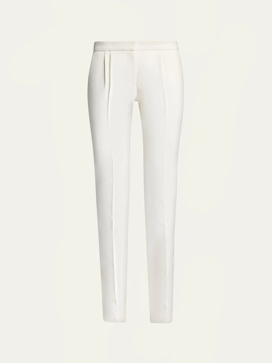 Low-Rise Pleated Slim-Leg Tailored Pants - 1