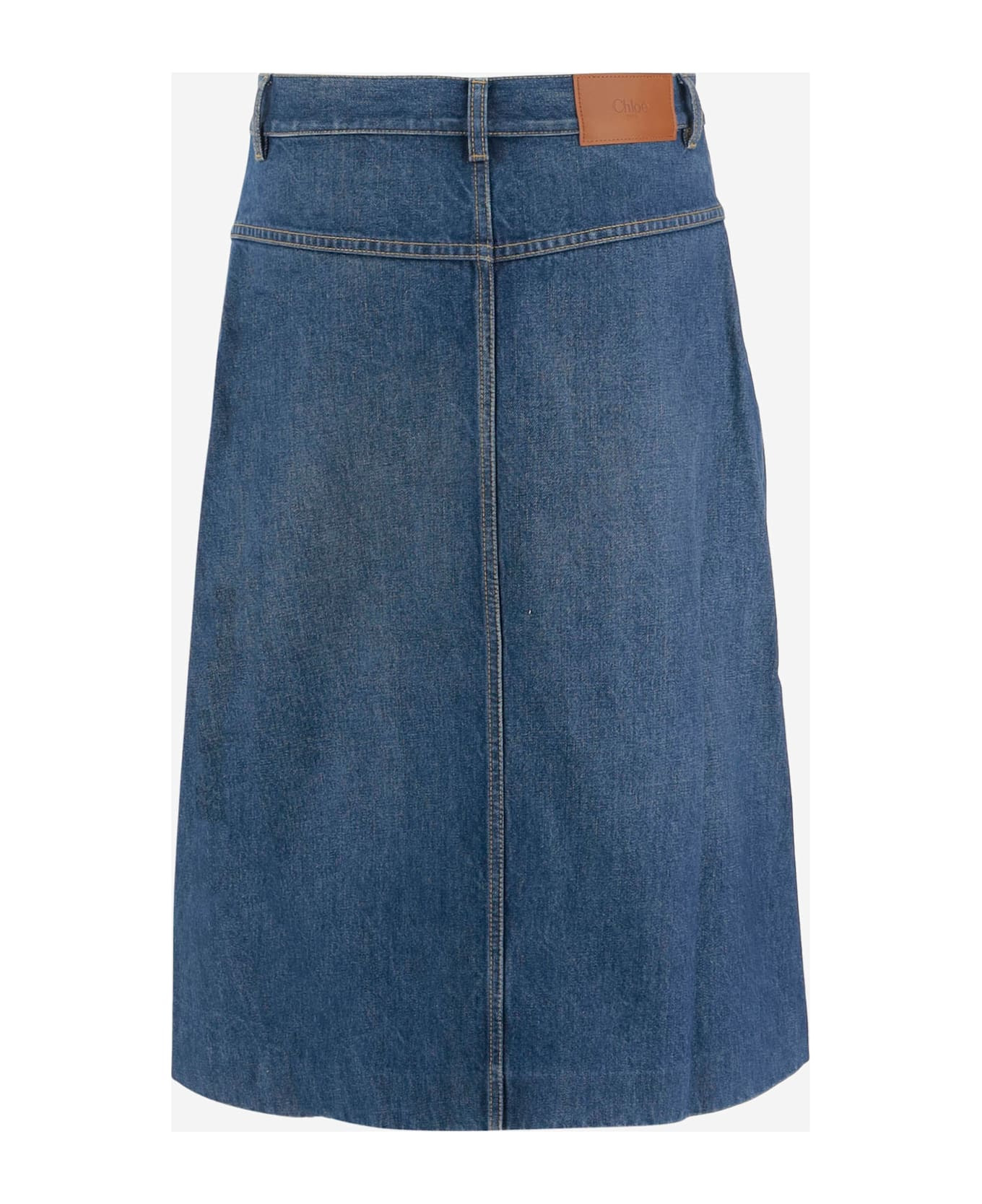 Knee-length Skirt In Cotton Denim - 2
