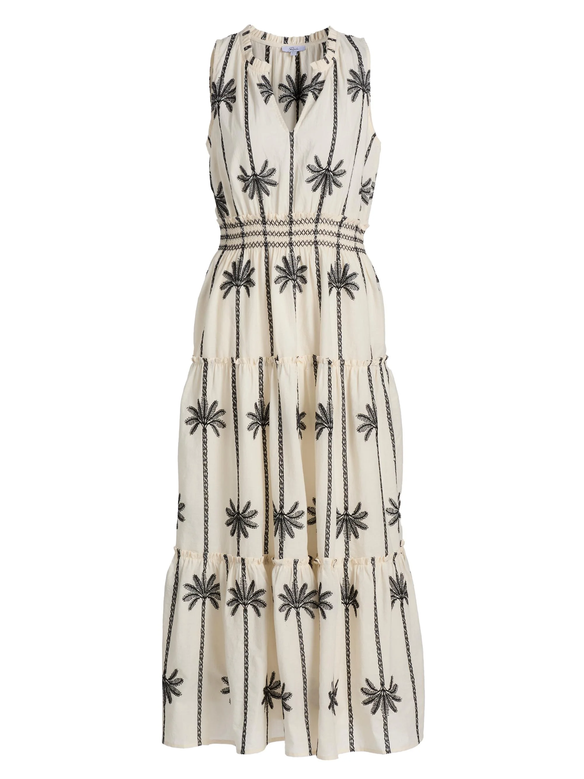 Women's Loulou Embroidered Tiered Cotton Maxi Dress - Embroidered Palms - 1