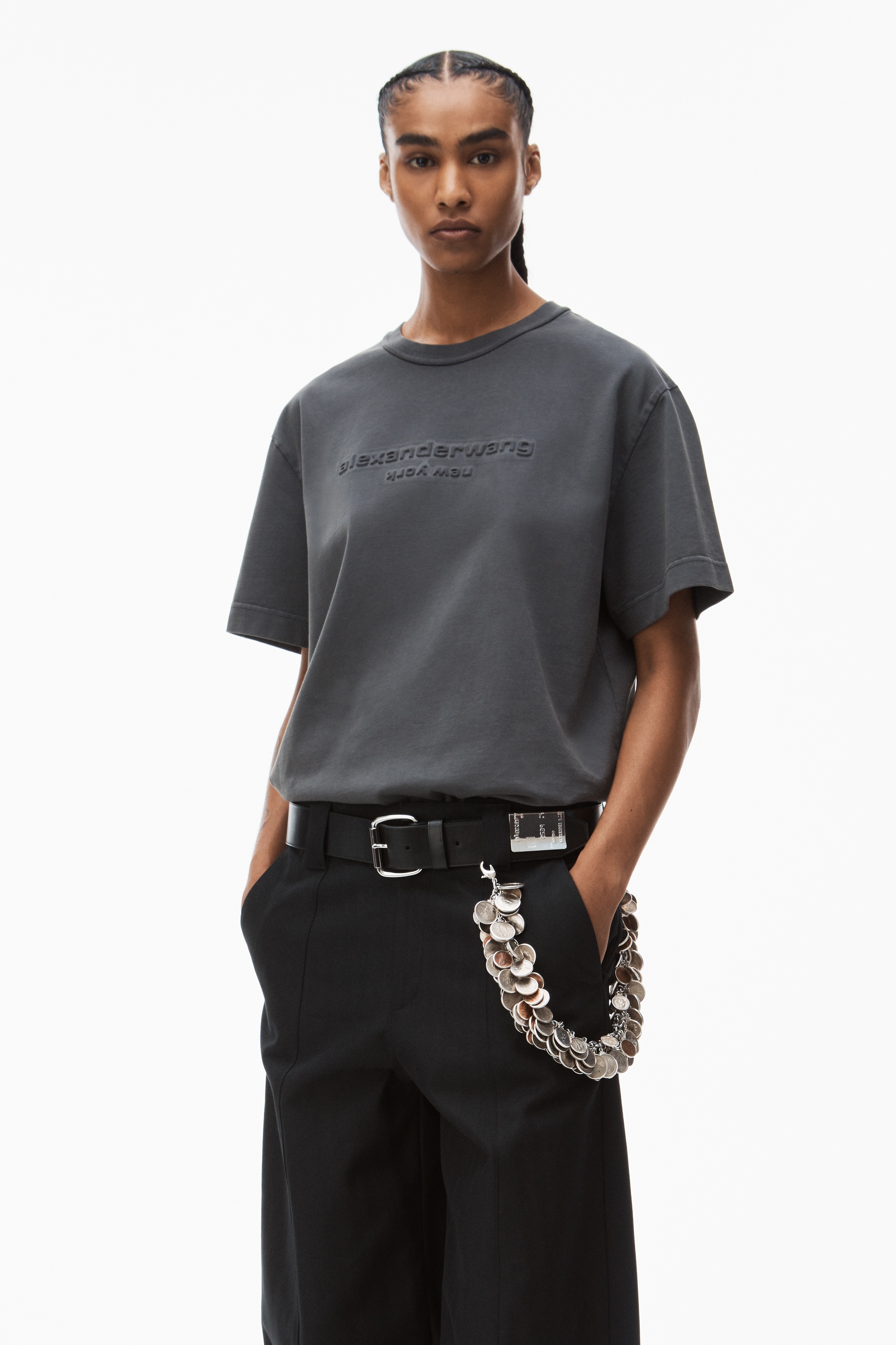 embossed logo tee in compact jersey - 2