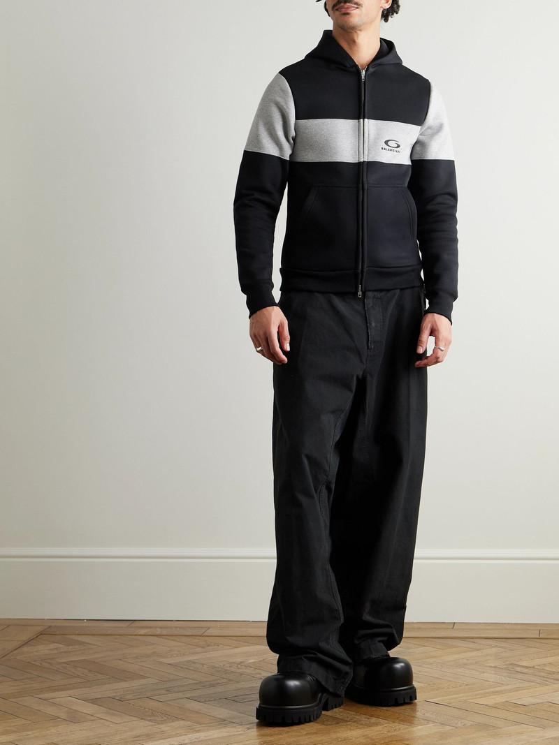 BALENCIAGA Logo-Embroidered Colour-Block Cotton-Jersey Hoodie Gray outlook