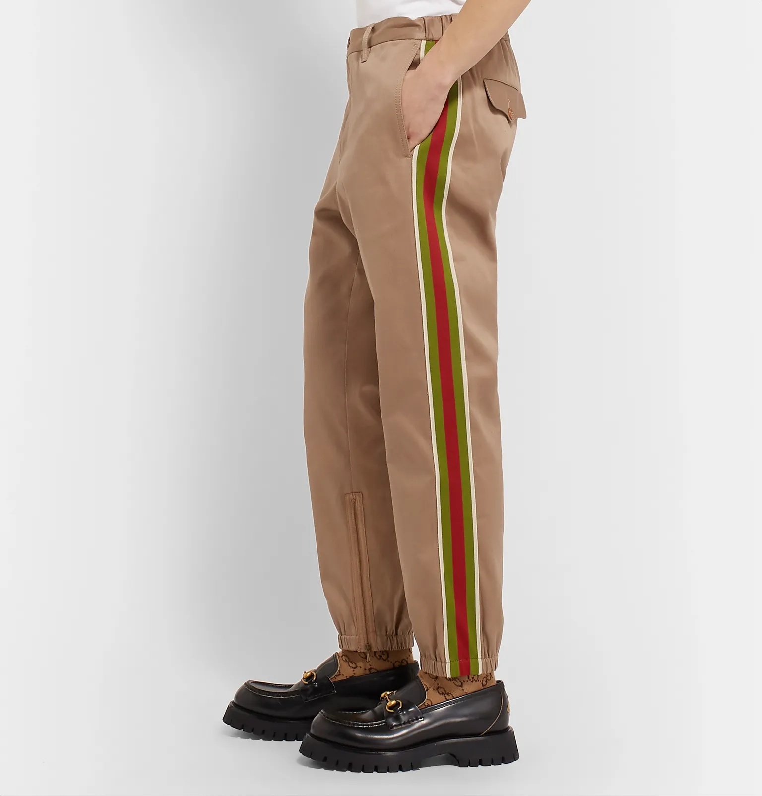 Slim-Fit Webbing-Trimmed Cotton-Drill Trousers - 4