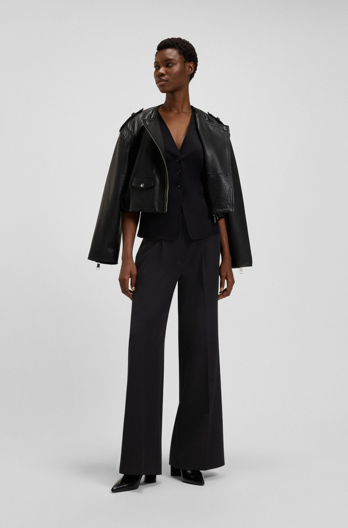 REGULAR-FIT WIDE-LEG PANTS IN STRETCH FABRIC - 3