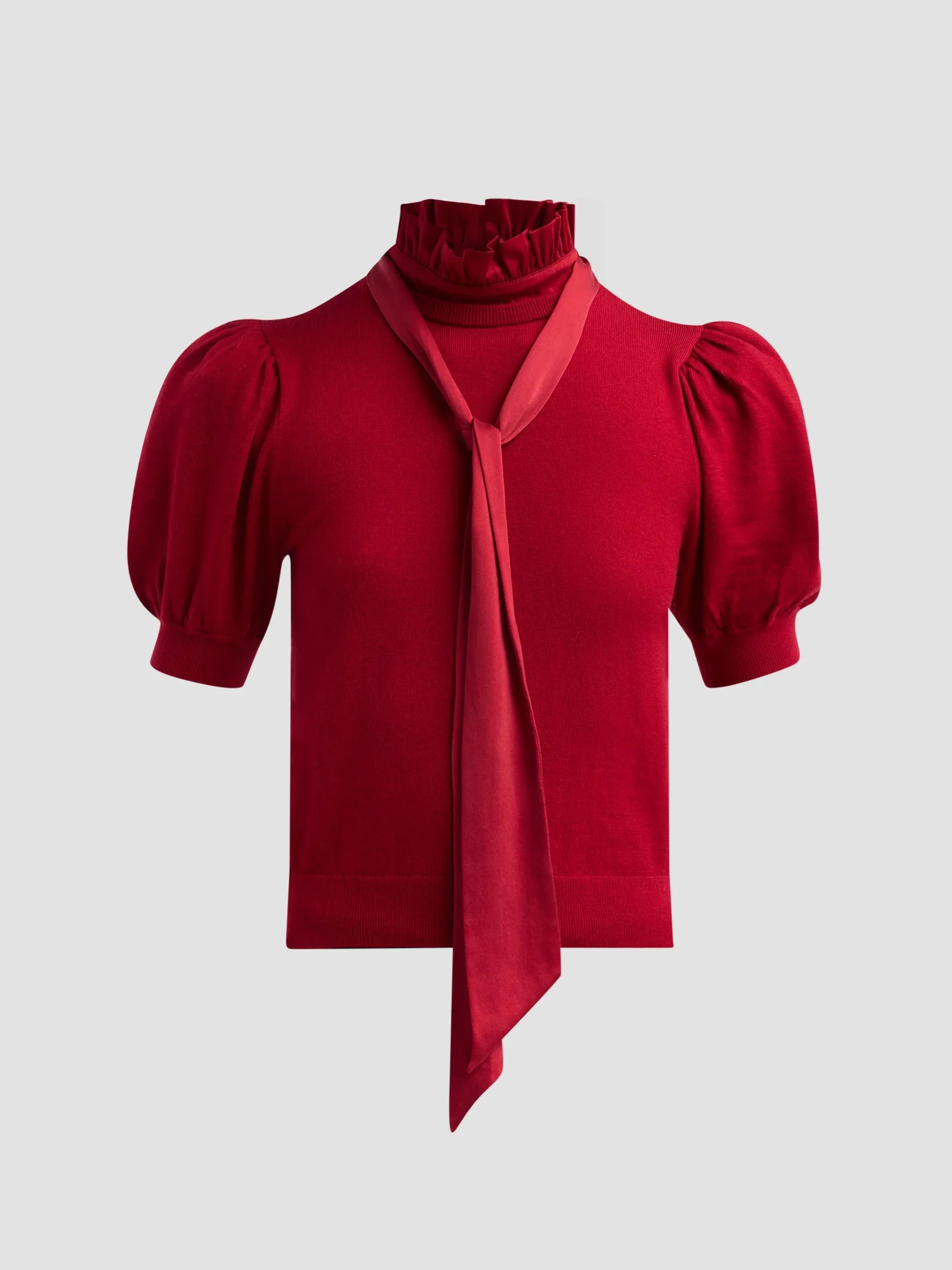 Women's Chase Puff Sleeve Tie Sweater - Garnet - 1