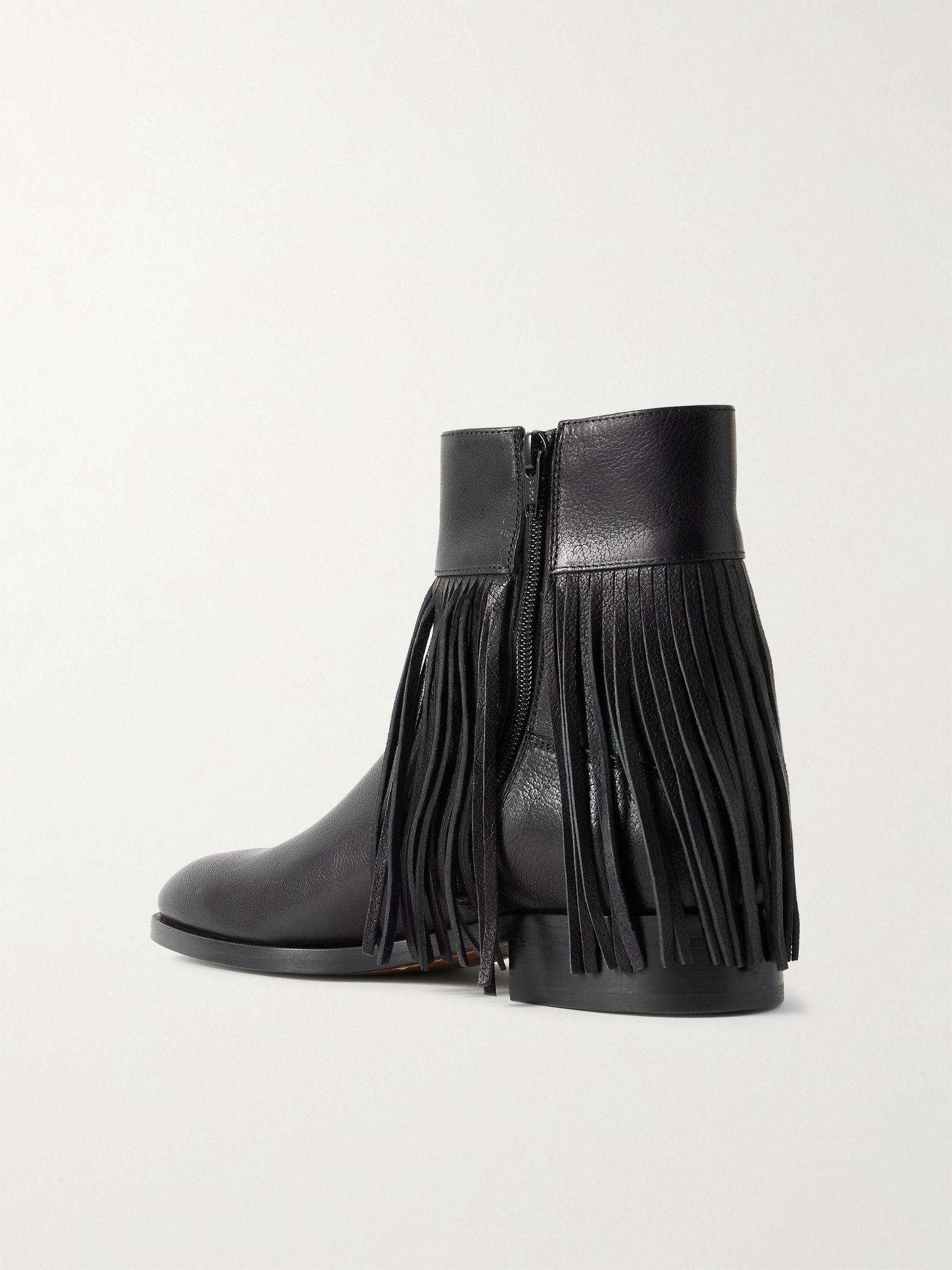 Logo-Embellished Fringed Full-Grain Leather Chelsea Boots Black - 3