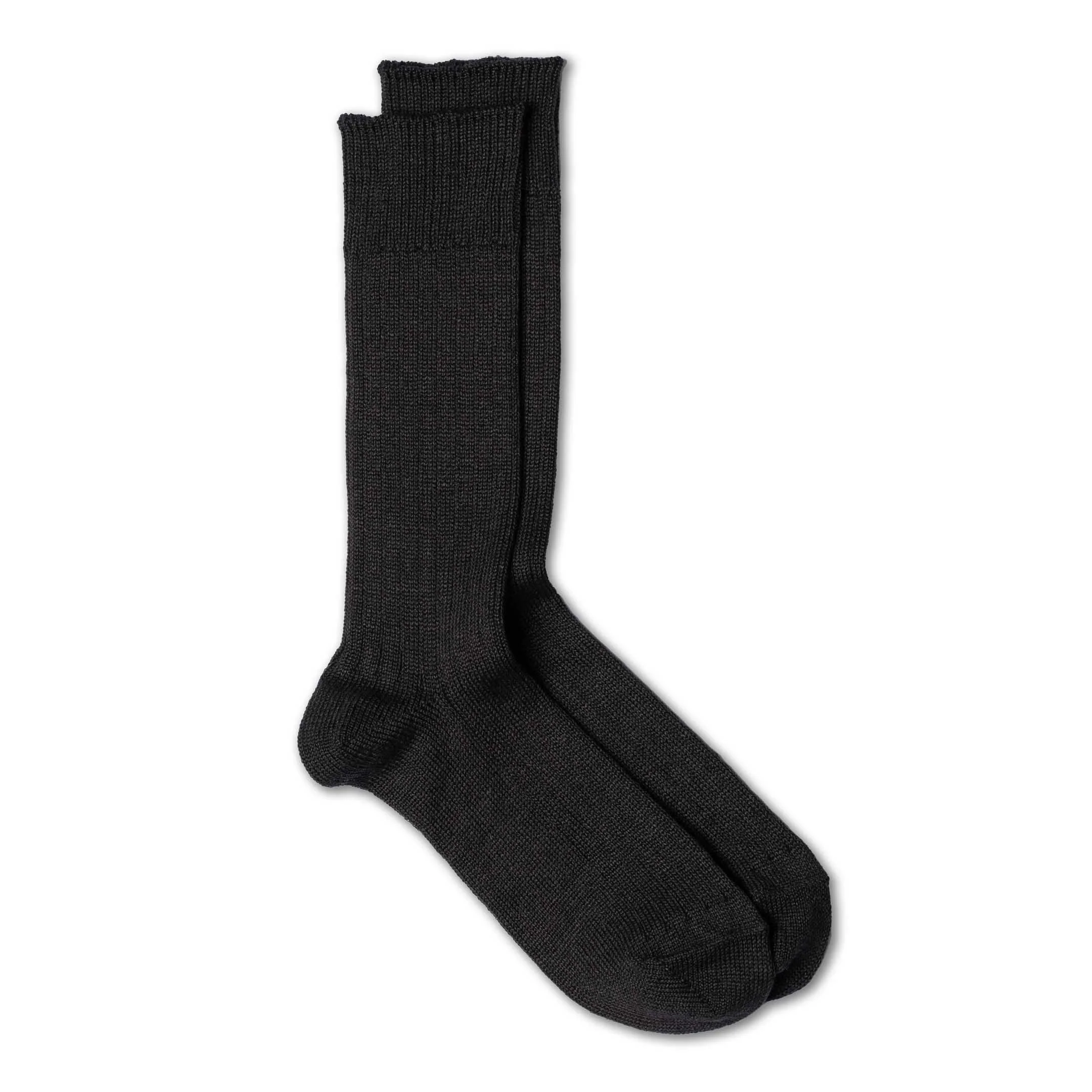 Rototo Linen/Cotton Ribbed Crew Socks Black - 1