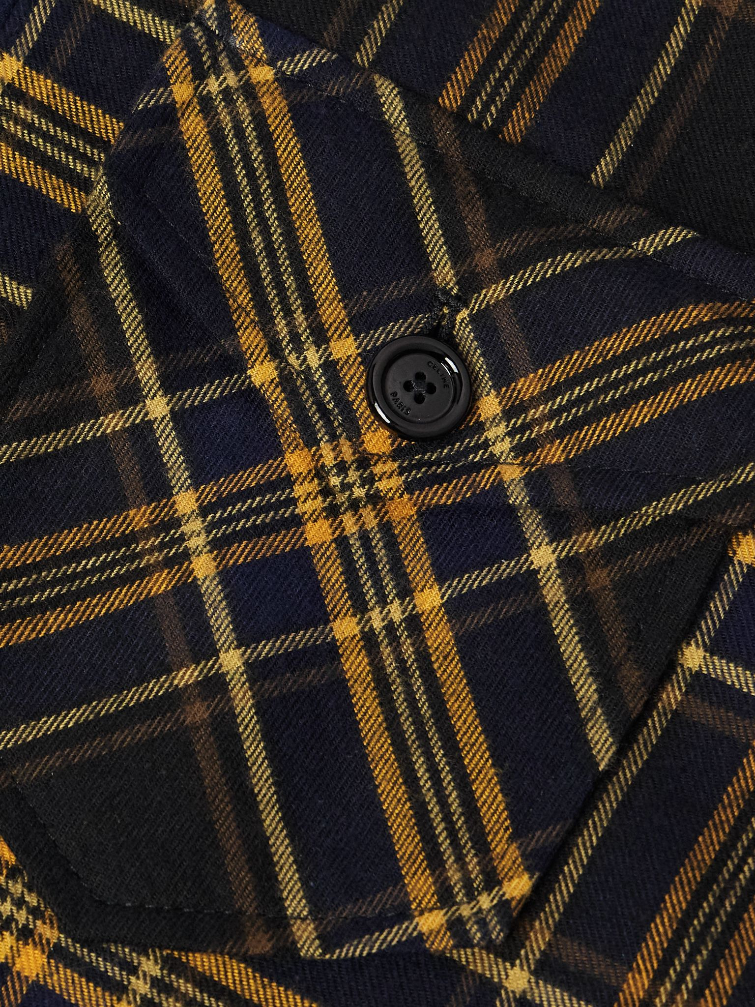Logo-Print Jersey and Checked Cotton-Flannel Hooded Overshirt Navy - 5