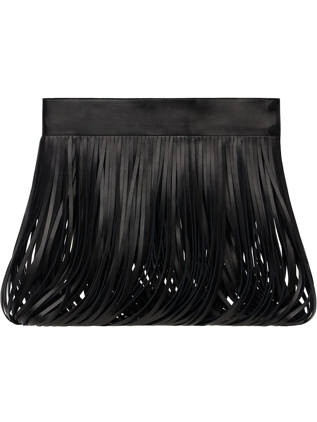 Black Fringed Leather Waist Belt - 1
