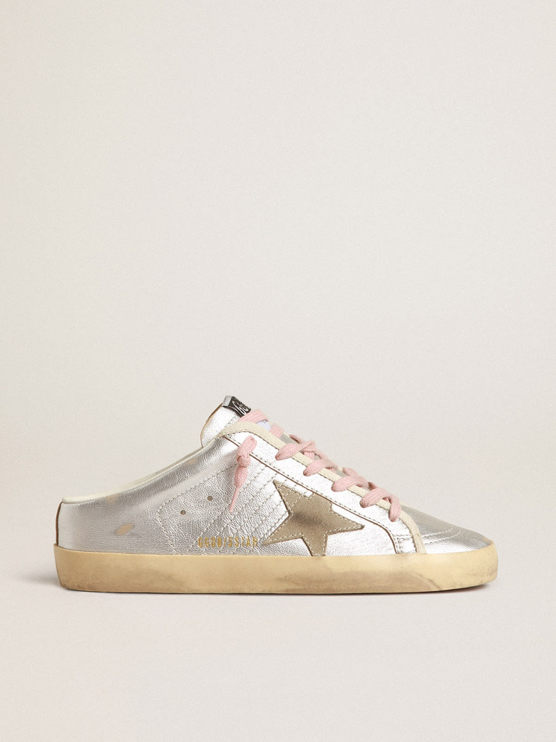 Super-Star Sabots in silver metallic leather with suede star 1