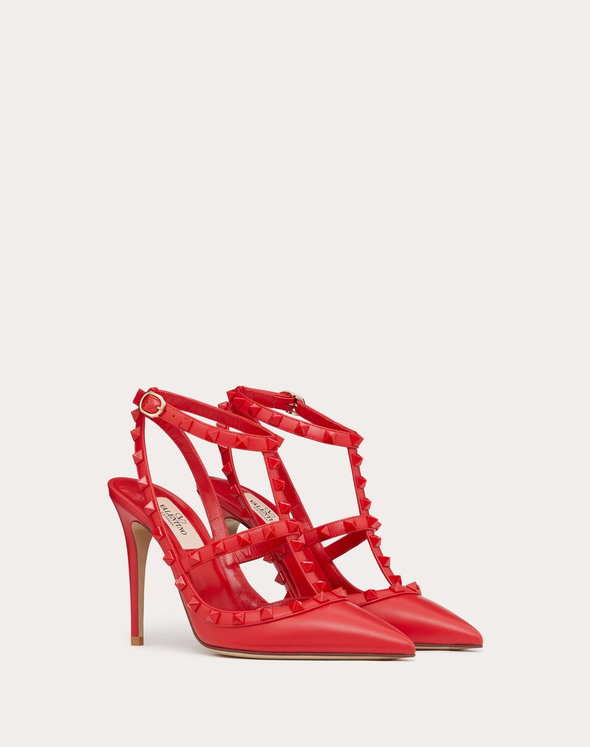 Rockstud Ankle Strap Patent-leather Pump With Tonal Studs 100 Mm