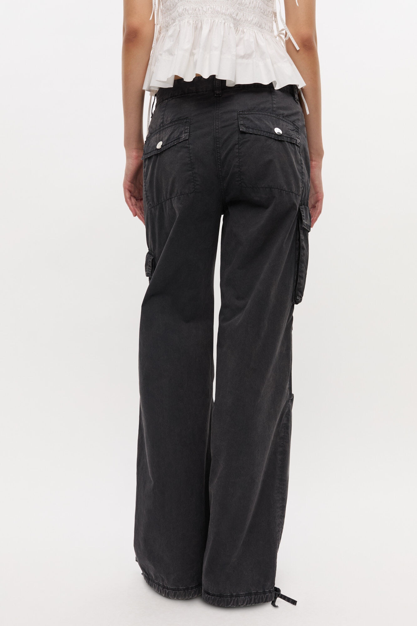 BLACK WASHED TWILL PANTS - 4