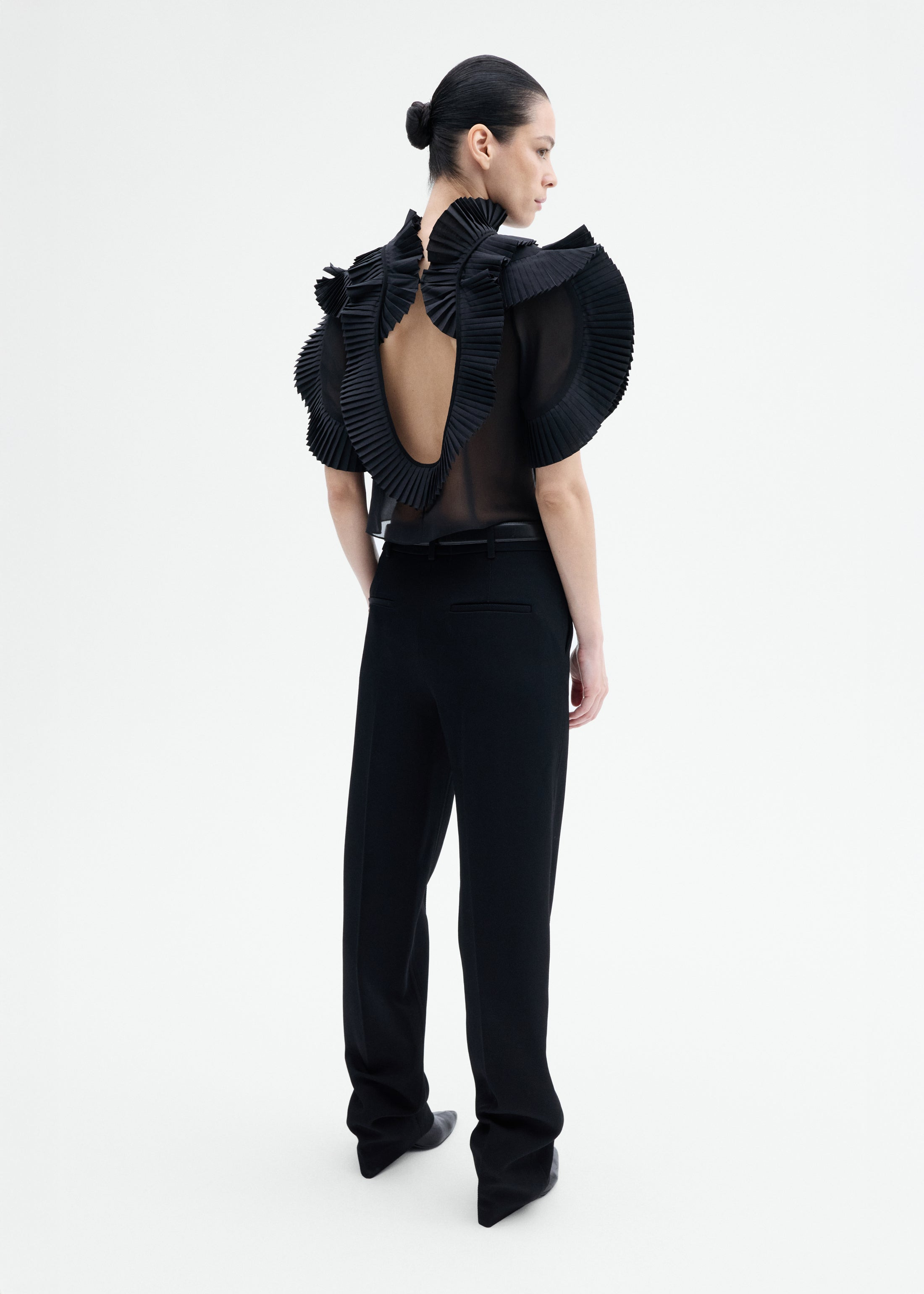 Pleated Ruffle Sheer Top in Georgette - 3