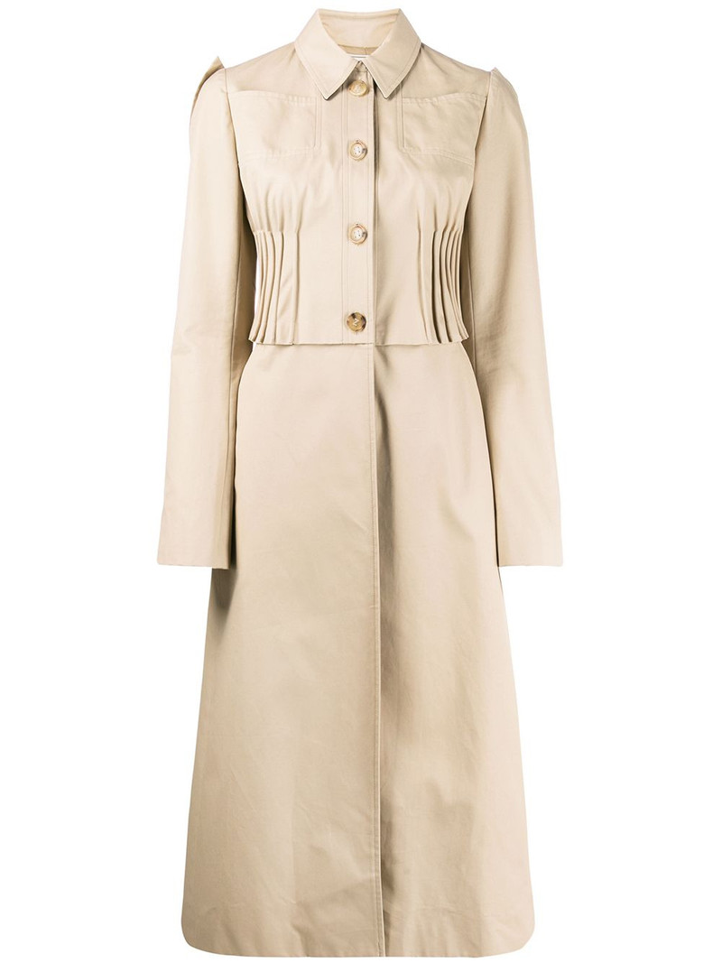 pleated detail flared single-breasted coat 1