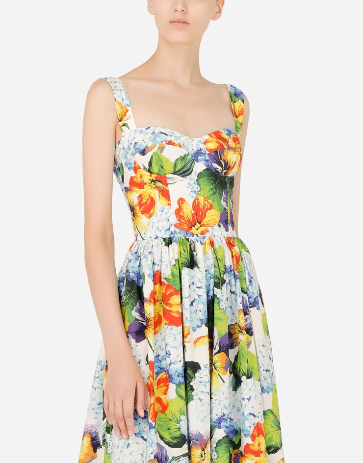 Hydrangea-print calf-length poplin dress - 4