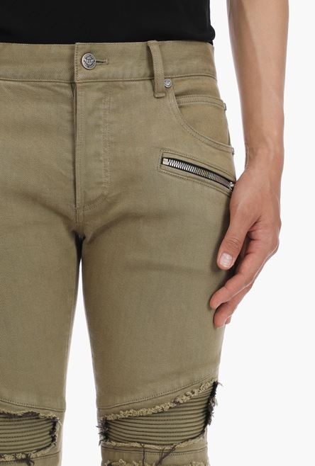 Slim-cut ripped khaki cotton jeans - 5