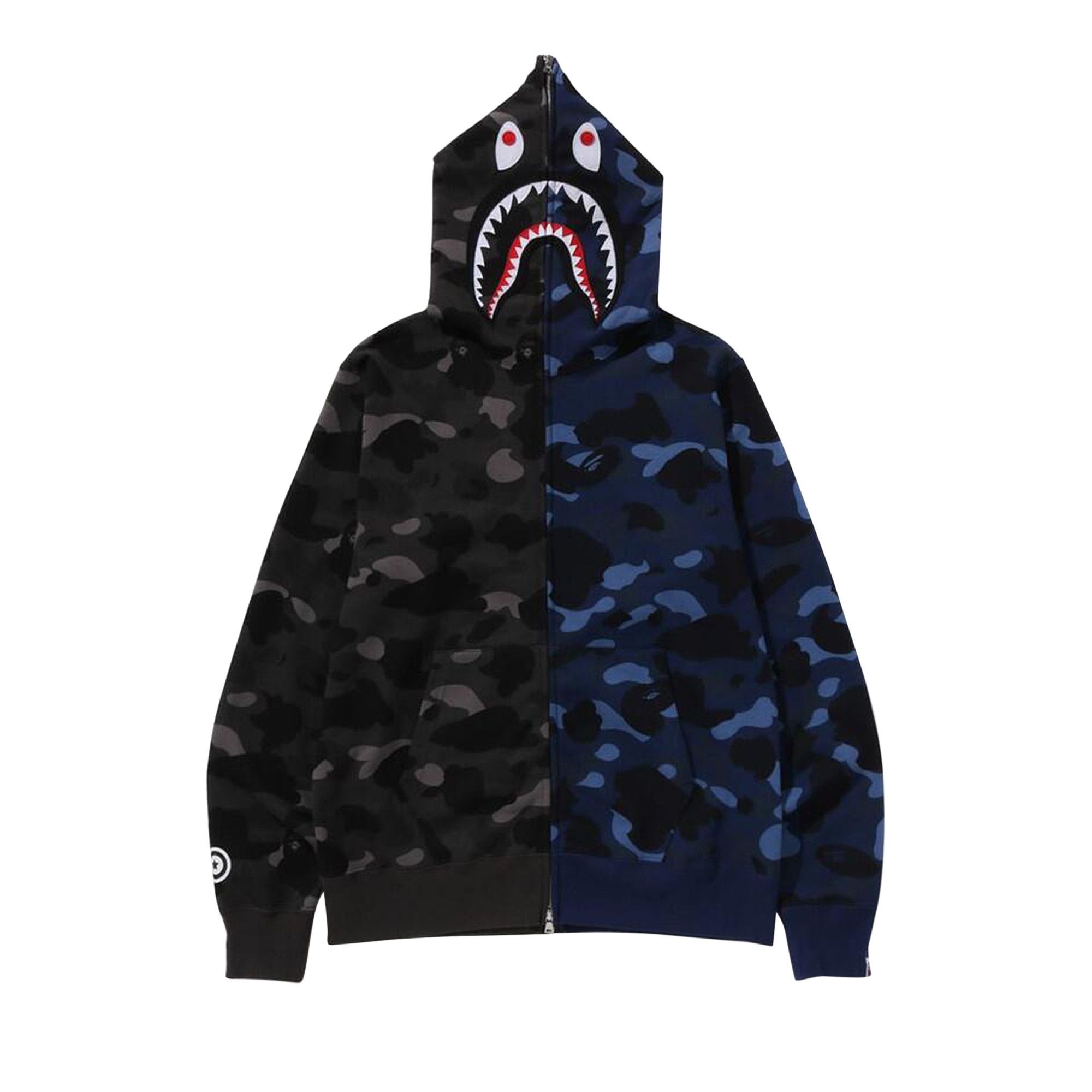 BAPE Color Camo Separate Shark Full Zip Hoodie 'Black/Navy' - 1